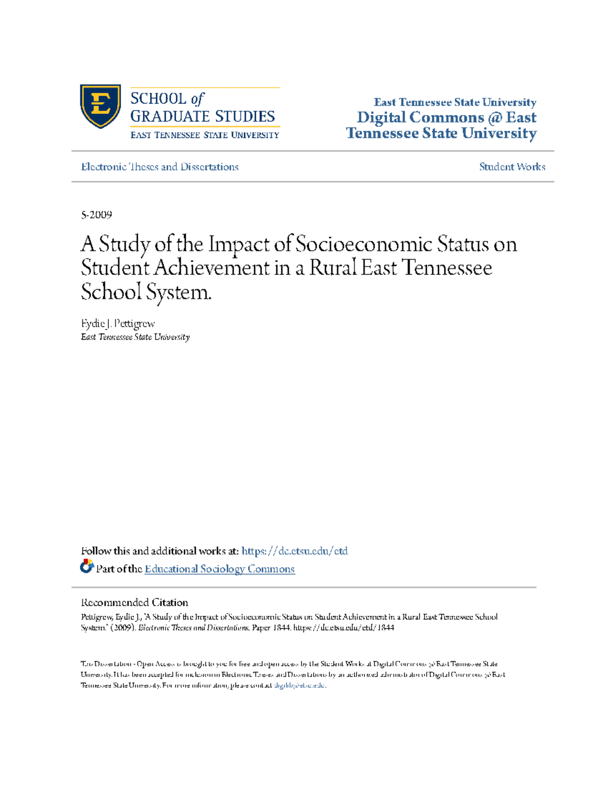 The Impact of Socioeconomic Status on Student Achievement in Rural TN ...