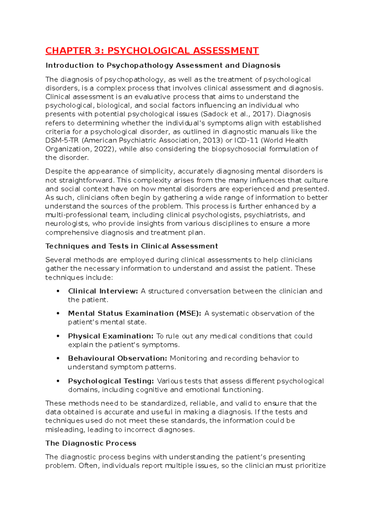CHAPTER 3: PSYCHOLOGICAL ASSESSMENT IN PSYCHOPATHOLOGY - Studocu