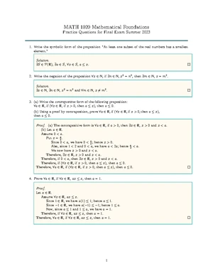 Mathematical foundations MATH 1020 practice questions for midterm test ...