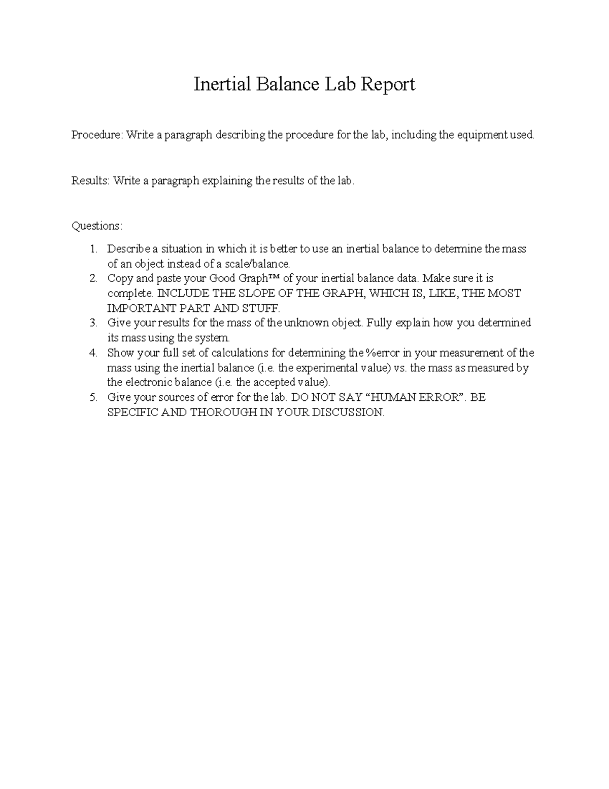 Inertial Balance Lab Report: Procedure, Results & Analysis - Studocu