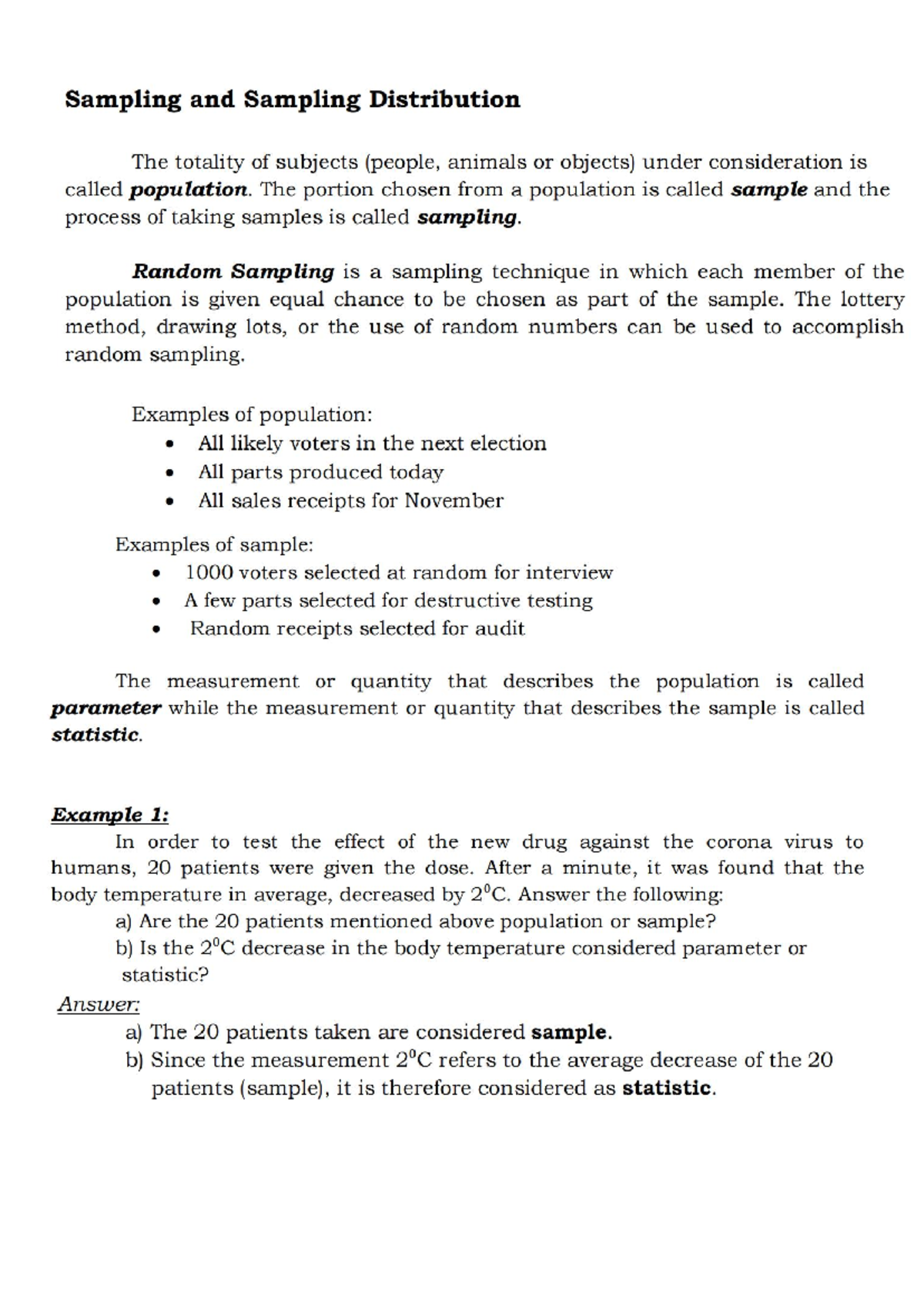 Sampling and Sampling Distribution - Group-3-Reporters Lecture - Studocu