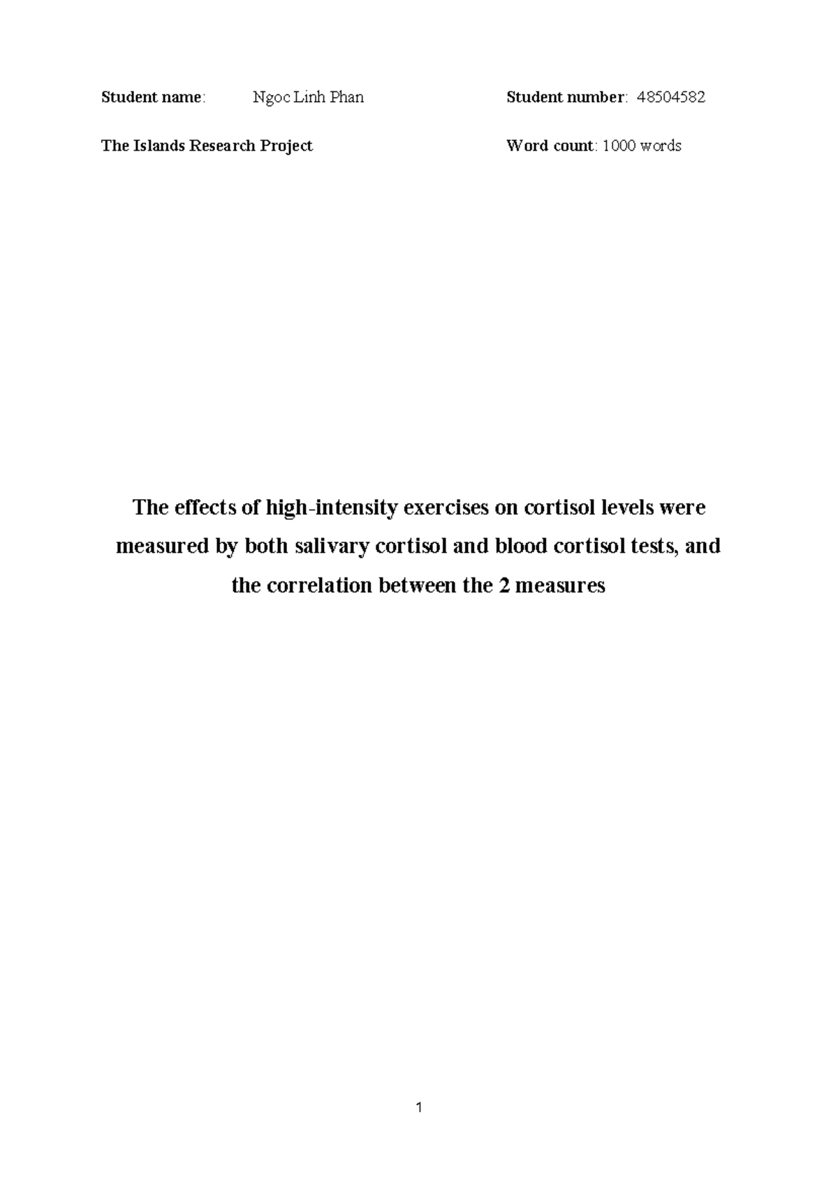 The Islands Research Project: Effects of Exercise on Cortisol Levels ...