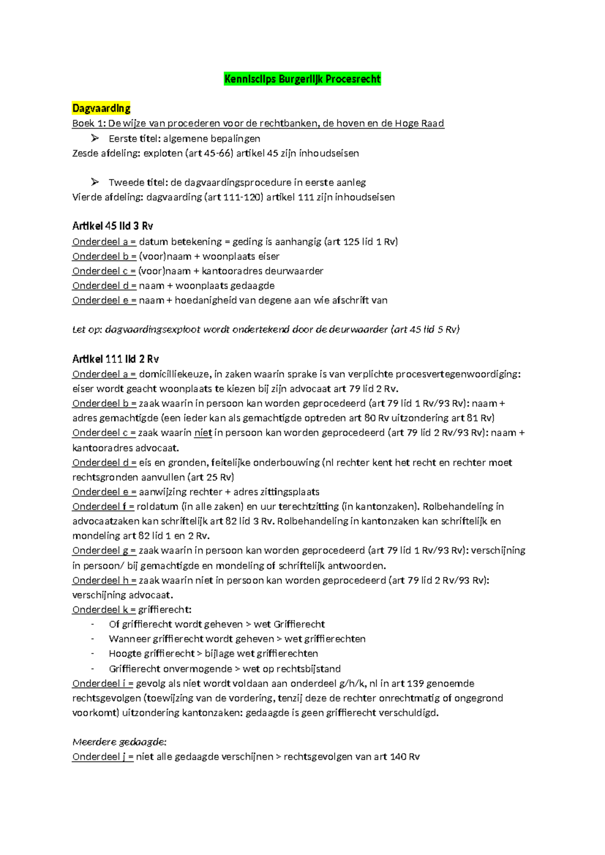 Kennisclip: Dagvaarding en Procesrecht (Burgerlijk Recht) - Studeersnel
