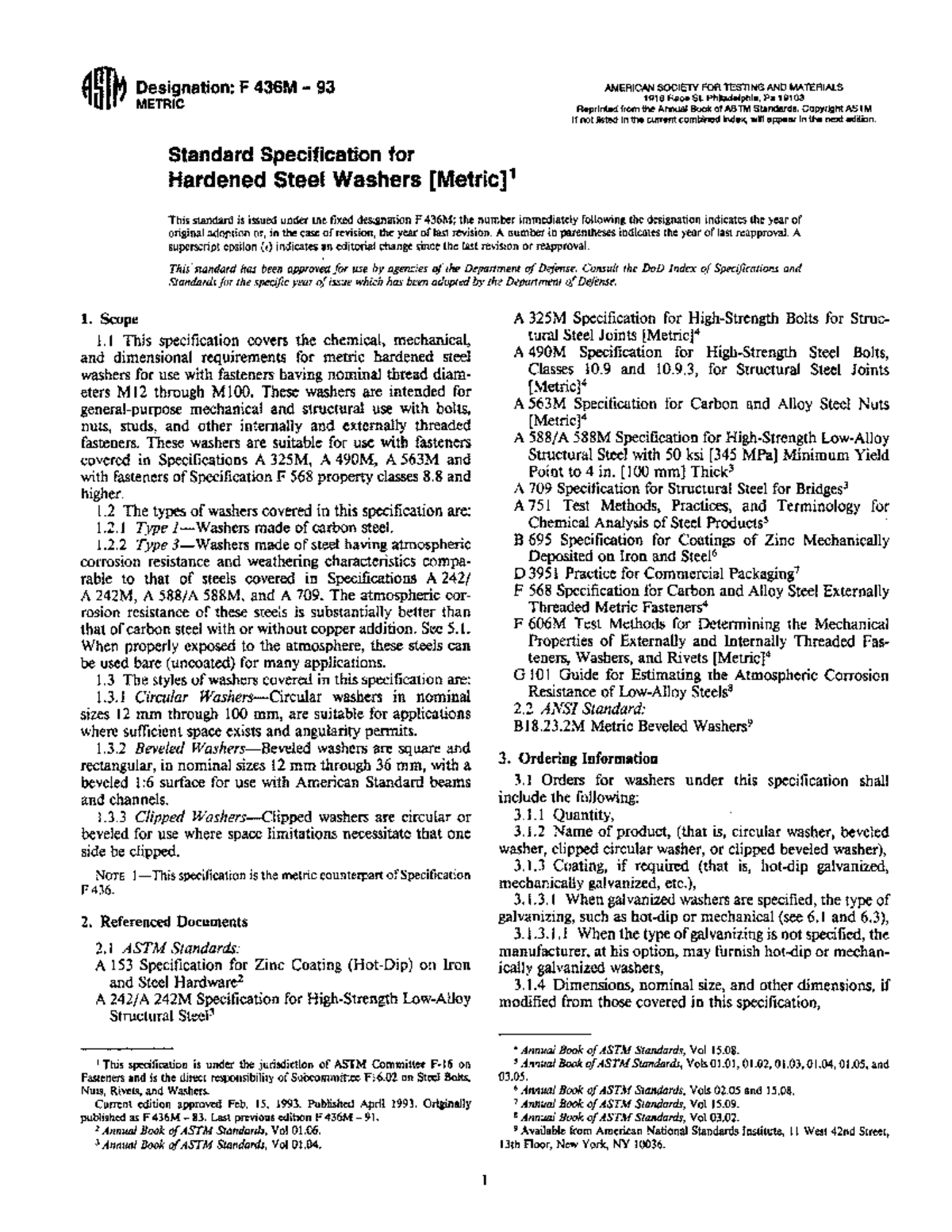 F 436M - Standard Specification for Metric Hardened Steel Washers - Studocu