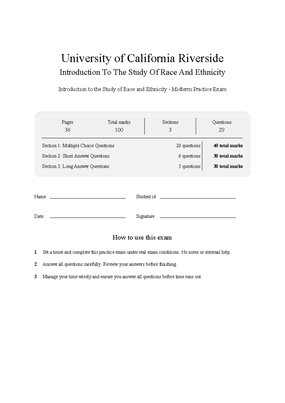 ETST 001 Midterm Practice Exam: Race and Ethnicity Study Guide - Studocu