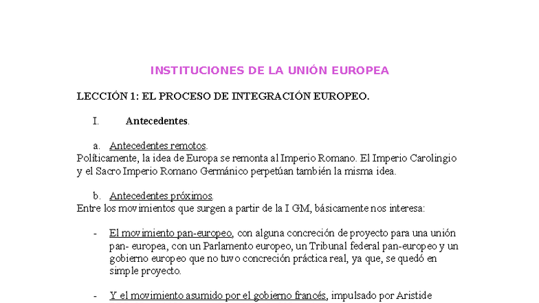 INSTITUCIONES DE LA UNIÓN EUROPEA LECCIÓN 1: PROCESO DE INTEGRACIÓN ...