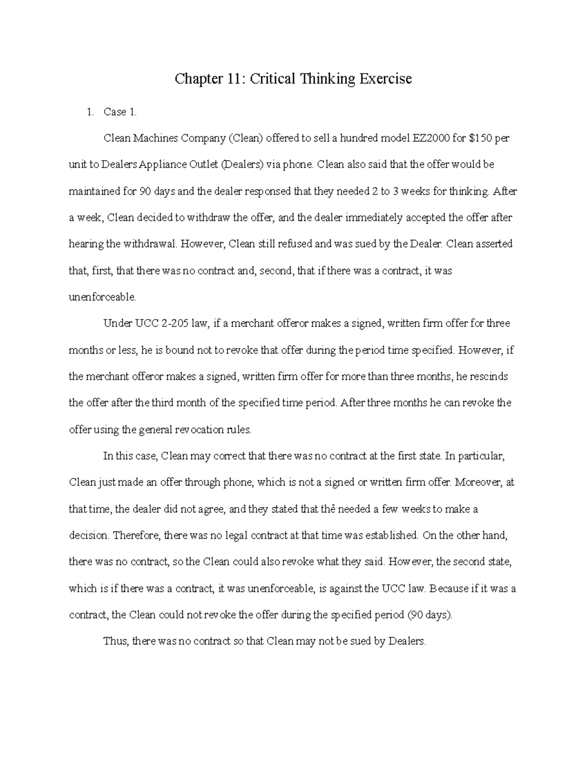 Chapter 11 CT - Critical Thinking Case Studies Analysis - Studocu