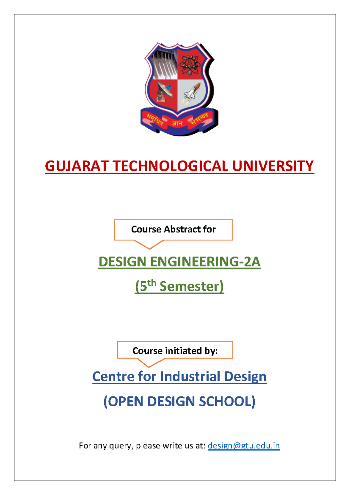 Course Abstract for Design Engineering 2A (DE-2A) - 5th Semester - Studocu