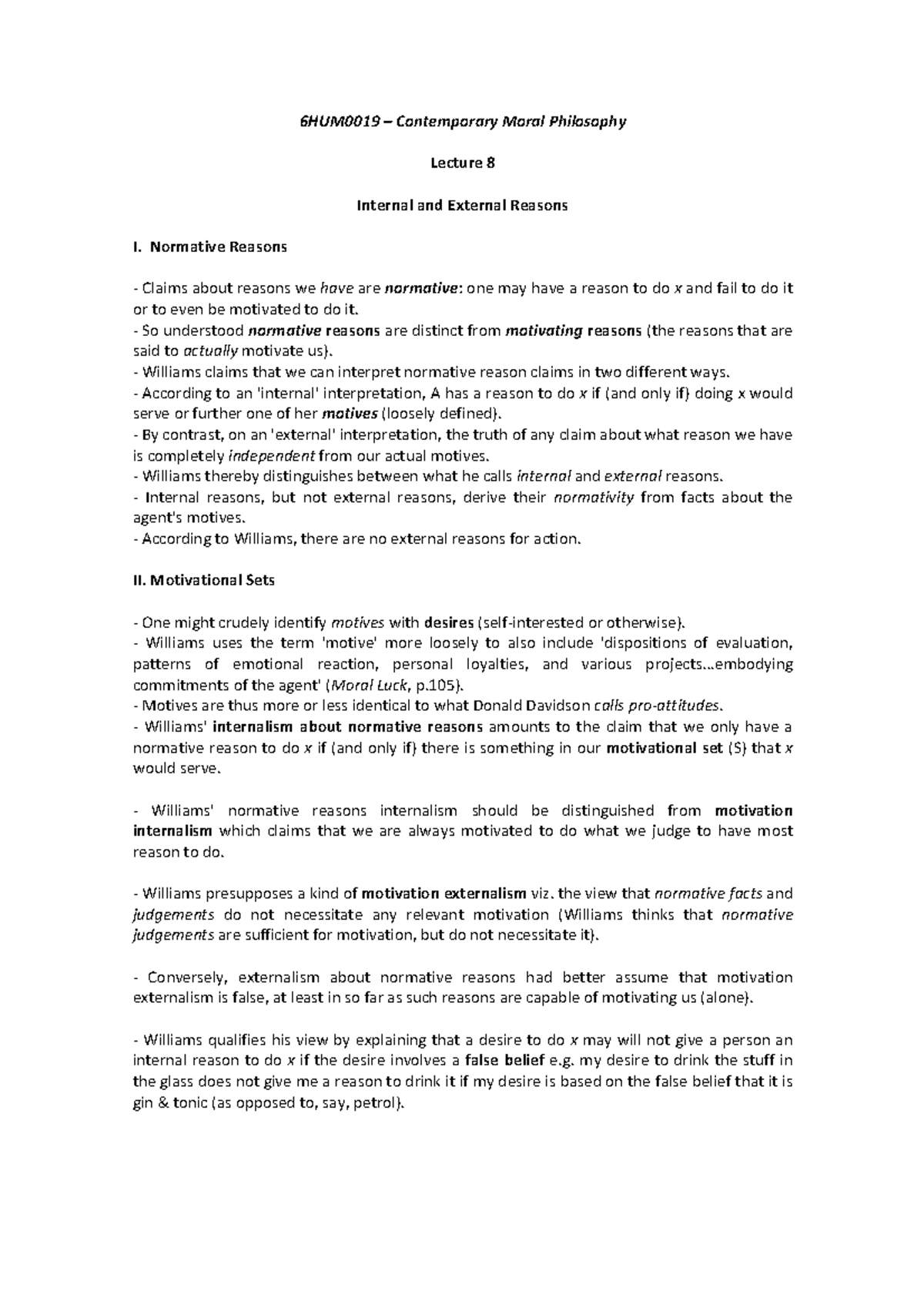 Lecture 8 - Internal and External Reasons - 6HUM0019 – Contemporary ...