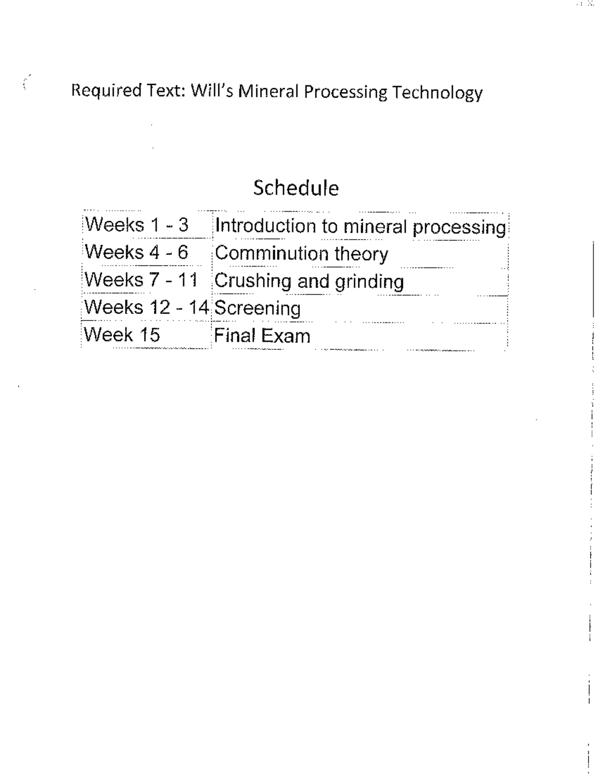 Mineral Processing Technology (Min. Pro. I) Course Overview and Final ...