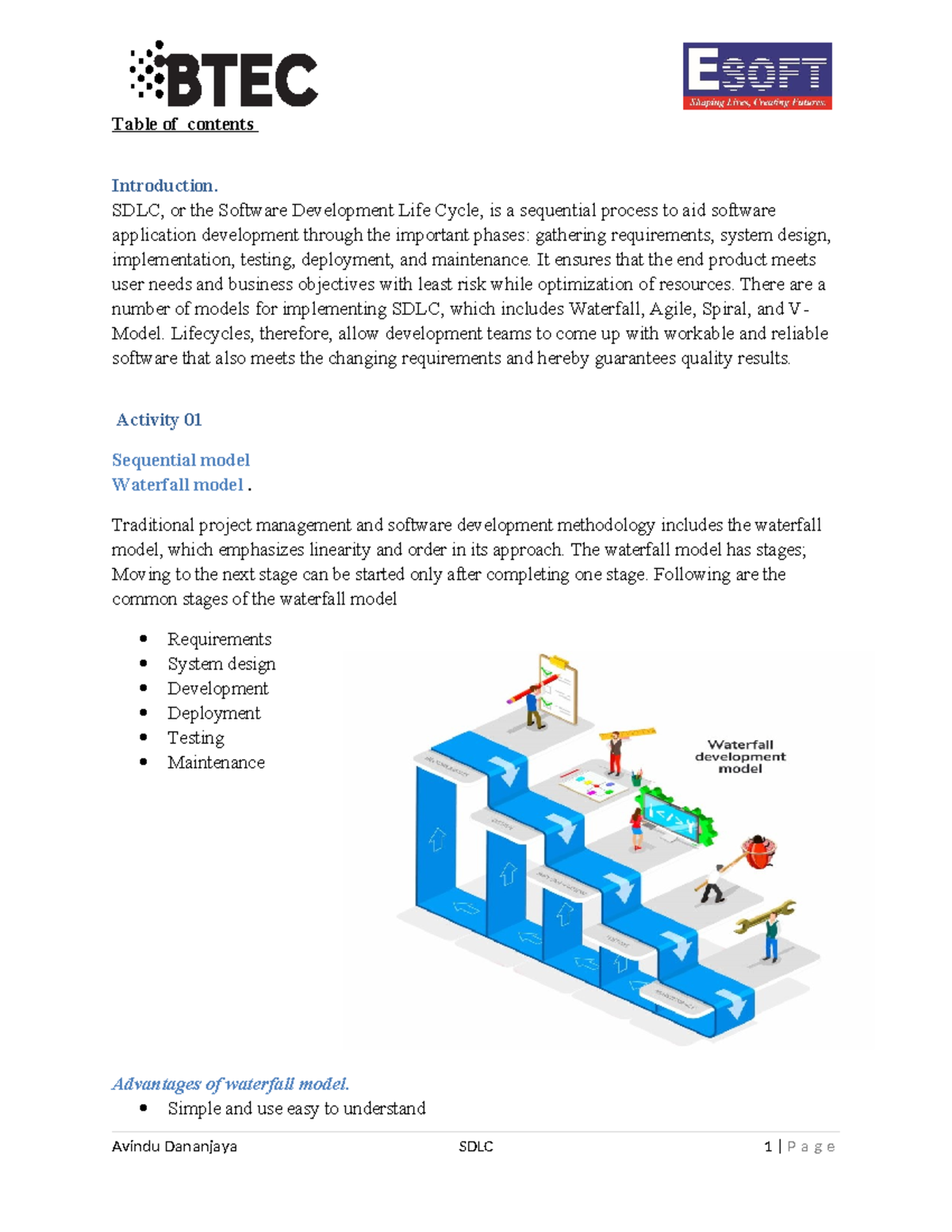 Software developer life cycle - Table of contents Introduction. SDLC ...