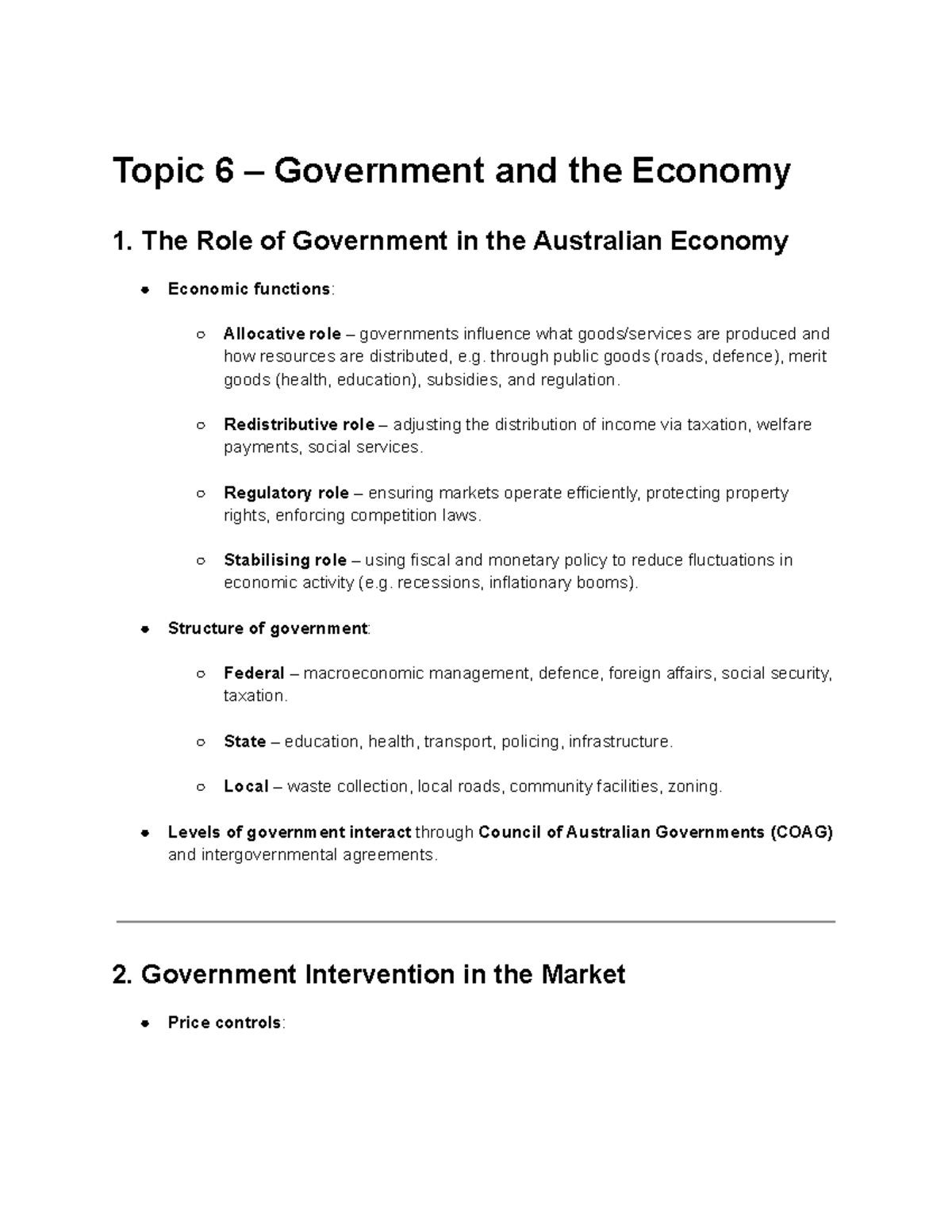 Topic 6: The Role of Government in the Australian Economy - Studocu