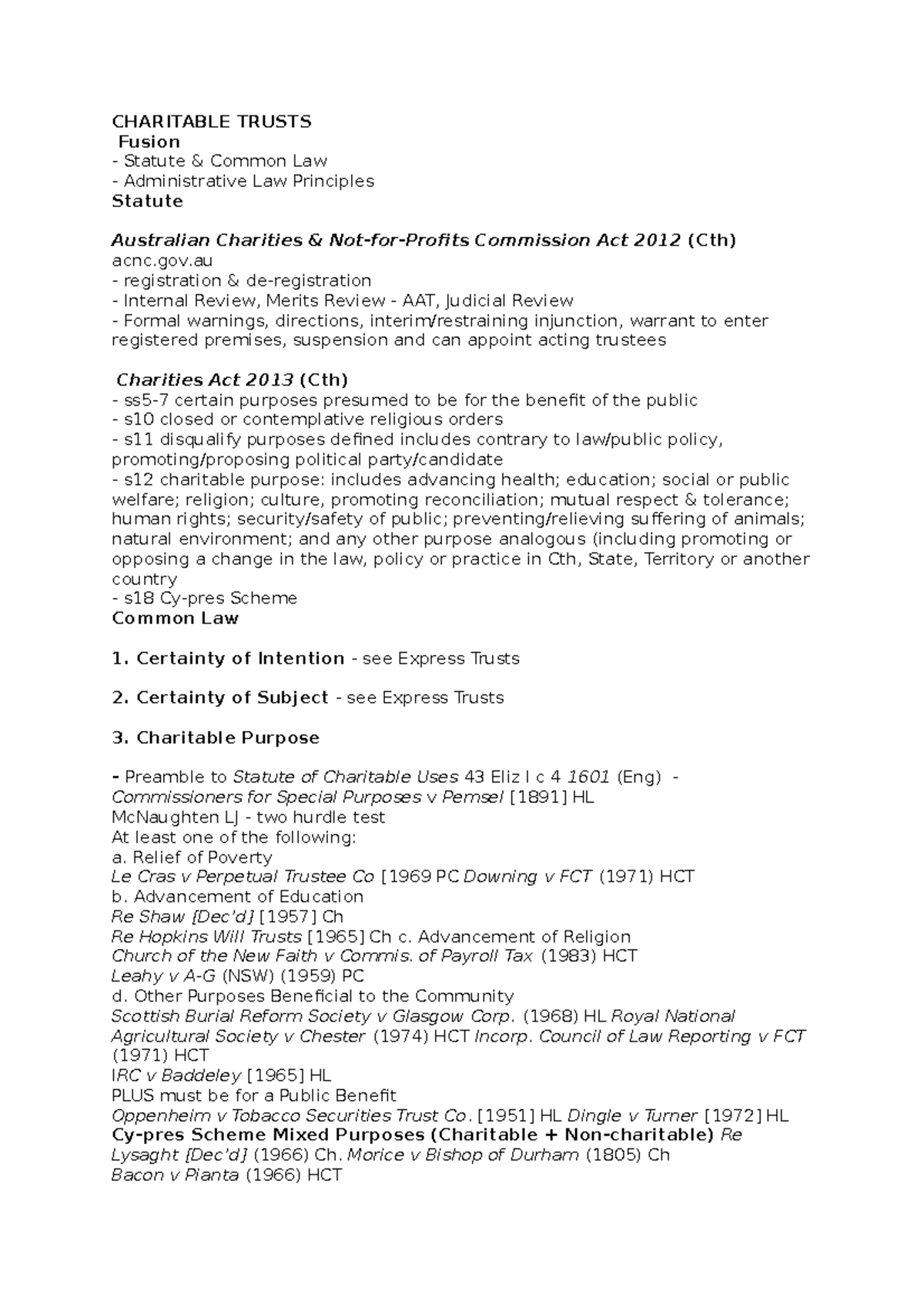 Charitable Trusts - CHARITABLE TRUSTS Fusion Statute & Common Law ...