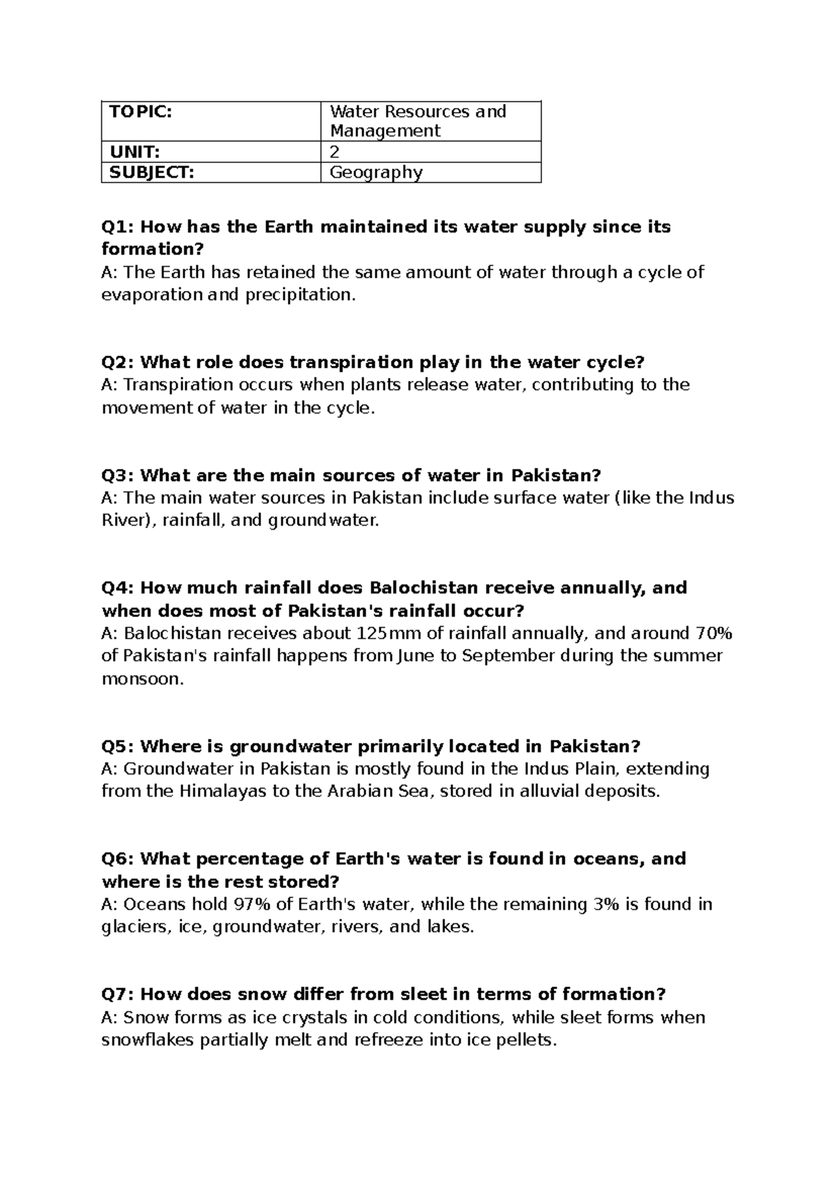 Geo CH2: Water Resources & Management - Essential Questions and Answers ...