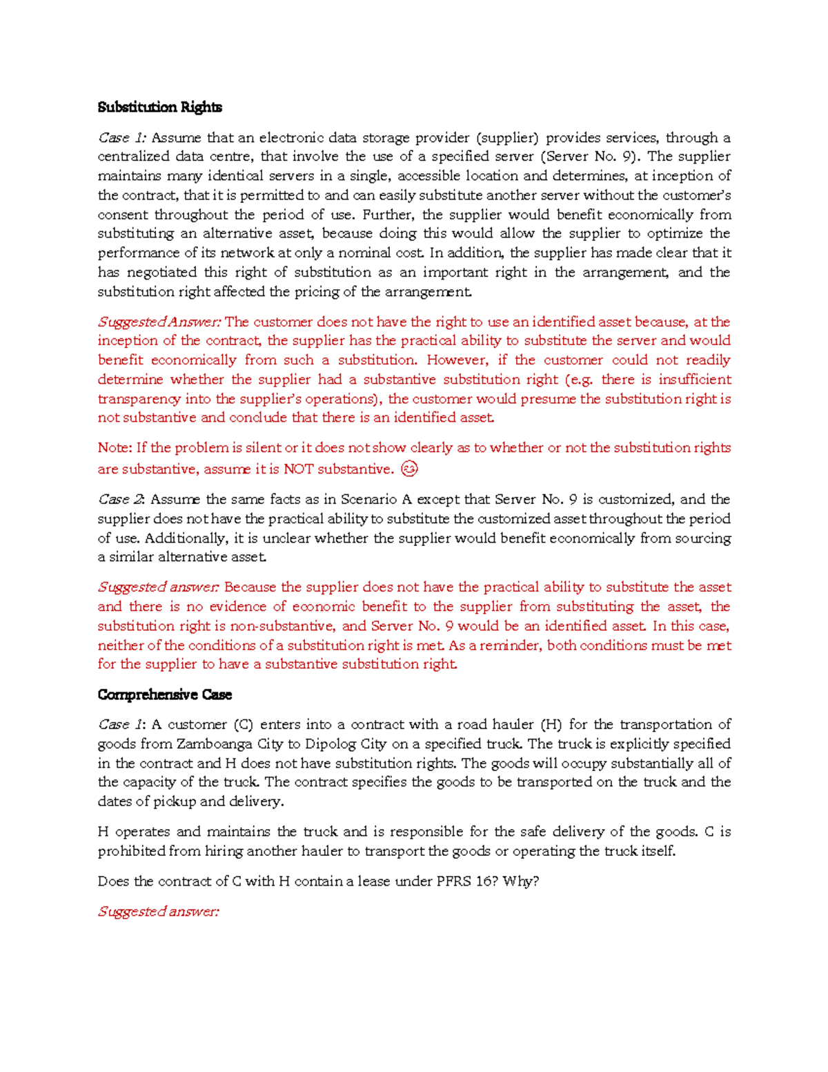 PFRS 16 Case Study: Identifying Substitution Rights and Leases - Studocu
