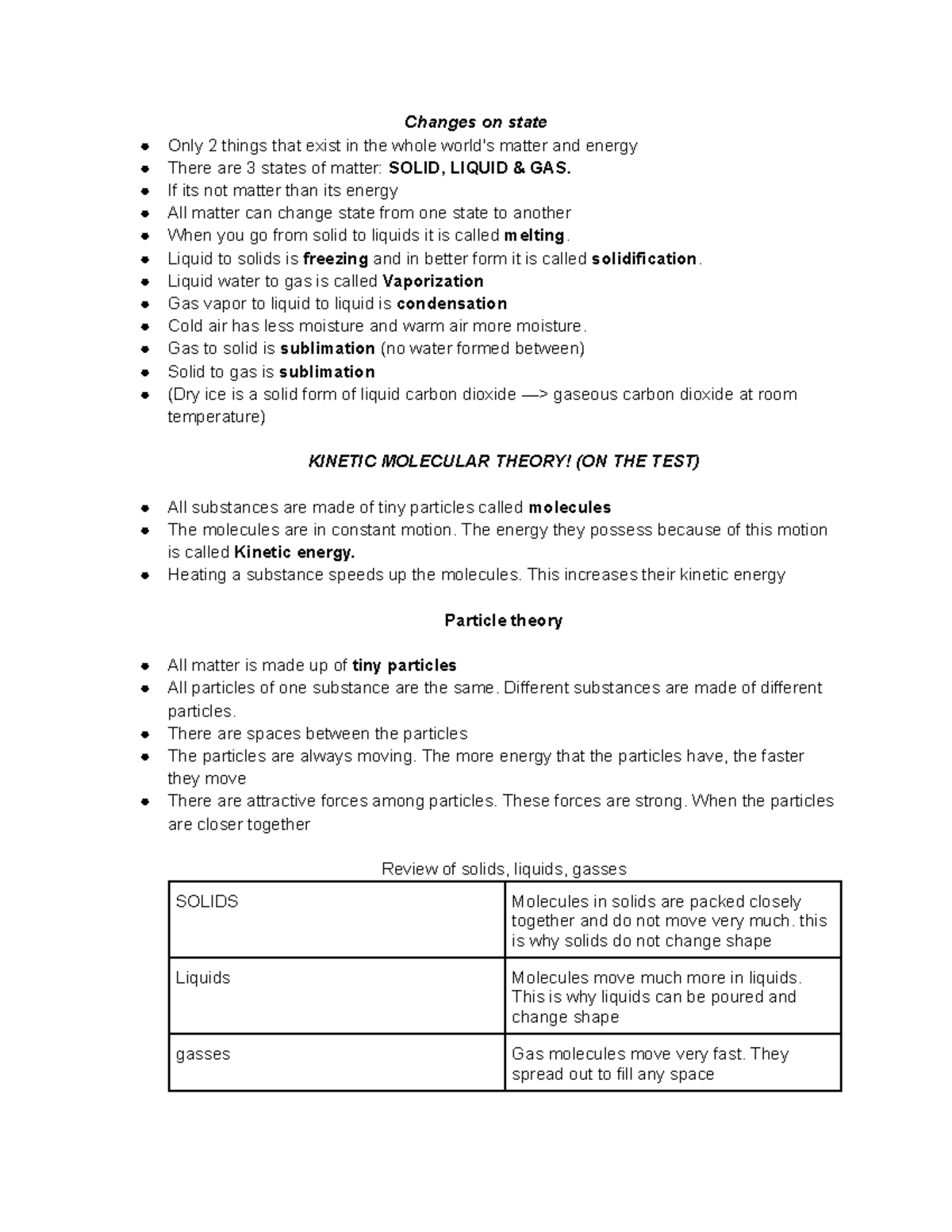 Science Notes on States of Matter & Kinetic Theory (2022/2023) - Studocu