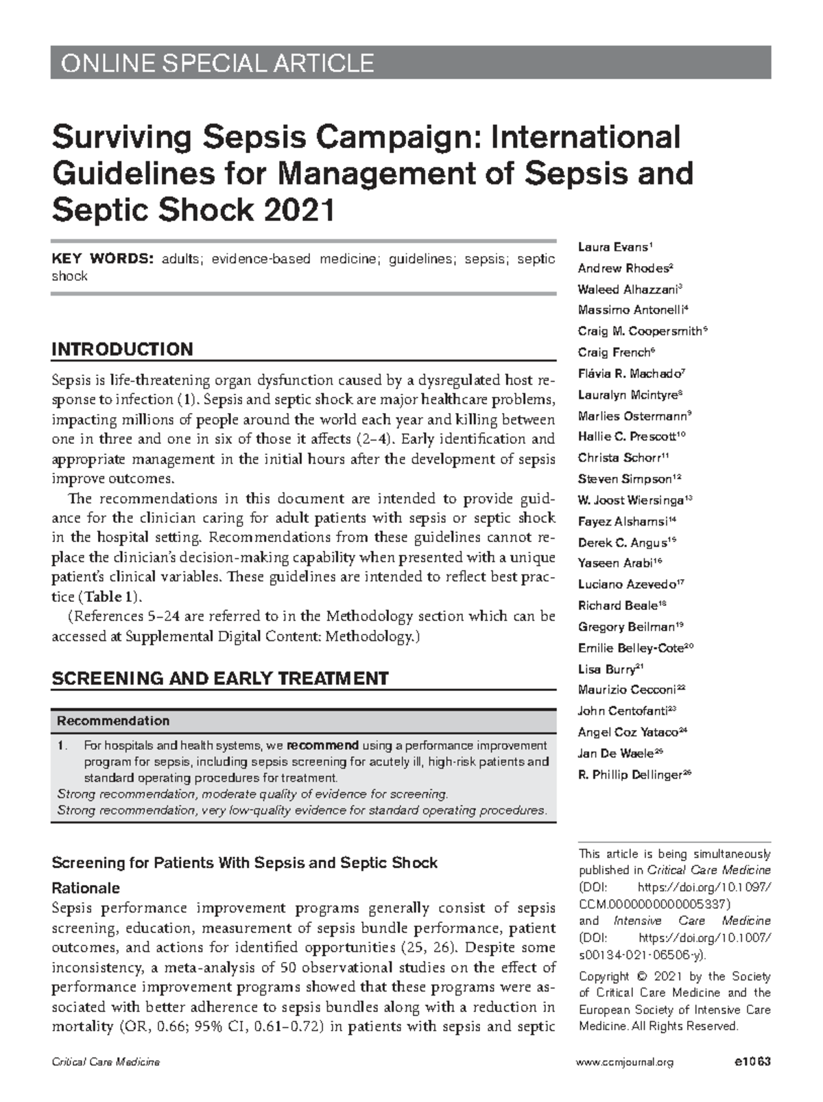 Surviving Sepsis Campaign: 2021 Guidelines for Sepsis Management - Studocu
