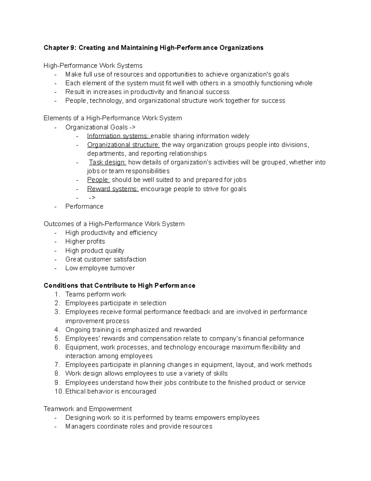 HRIR Chapter 9 Creating and Maintaining High-Performance Organizations ...