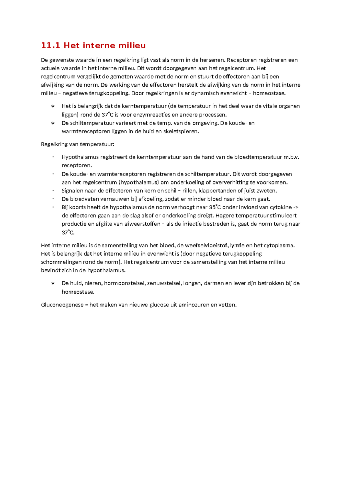 H11.1 Het Interne Milieu en Homeostase in het Lichaam - Studeersnel