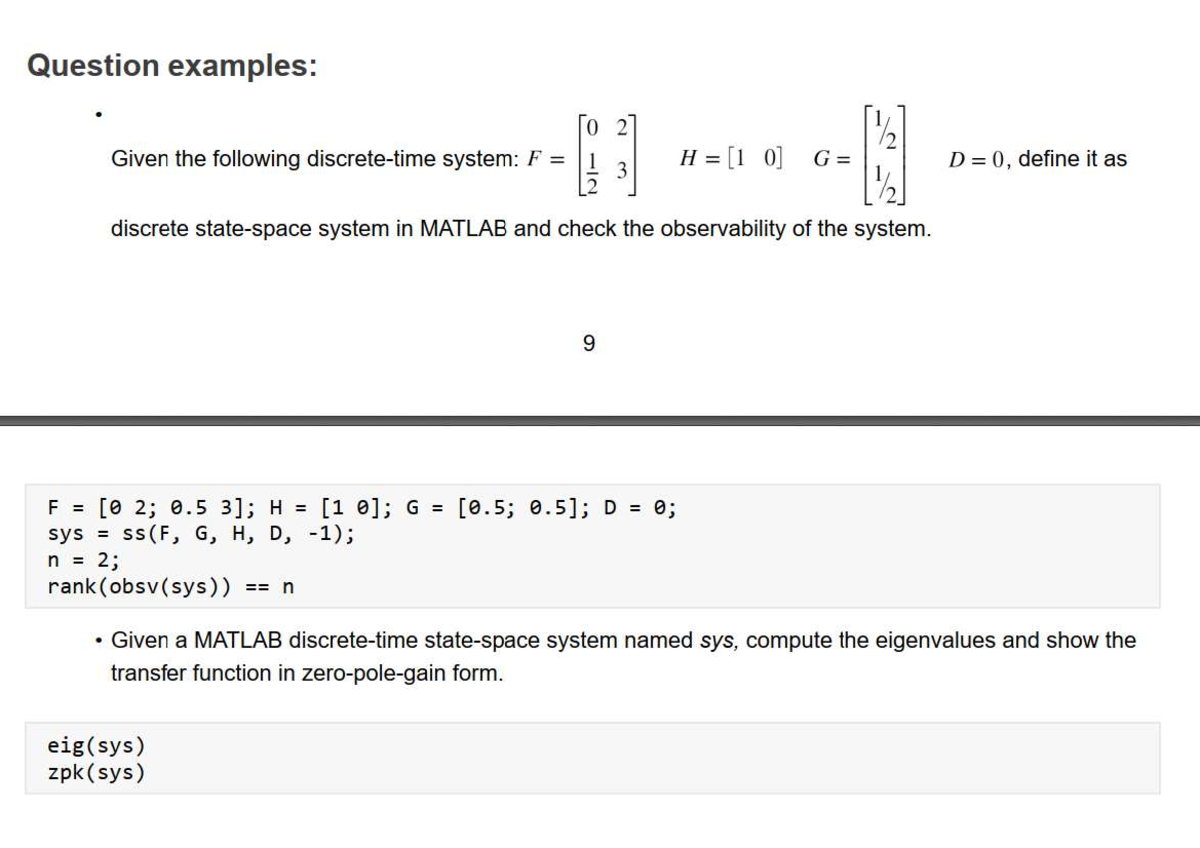 MATLAB Questions: Mida 2 - System Analysis and Identification - Studocu