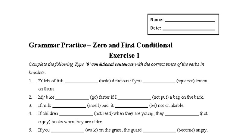 Ejercicios De Zero And First Conditional