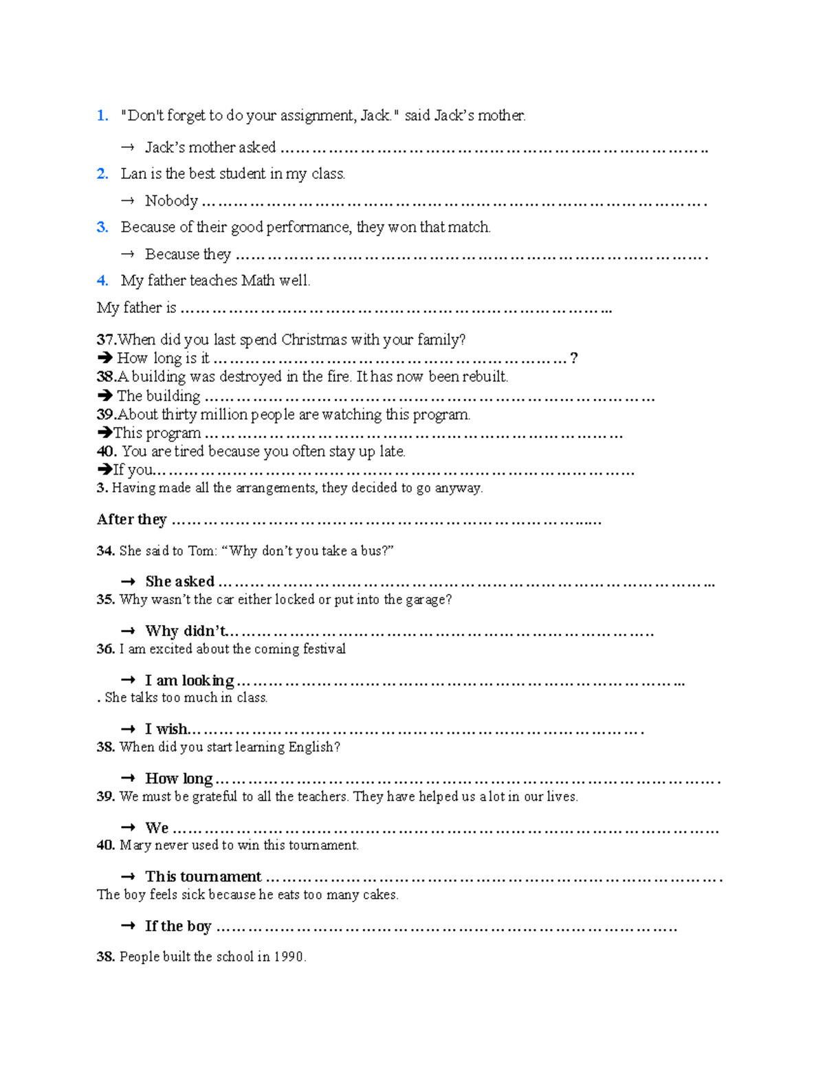 English Practice: Rewrite Exercises and Grammar Review - Studocu