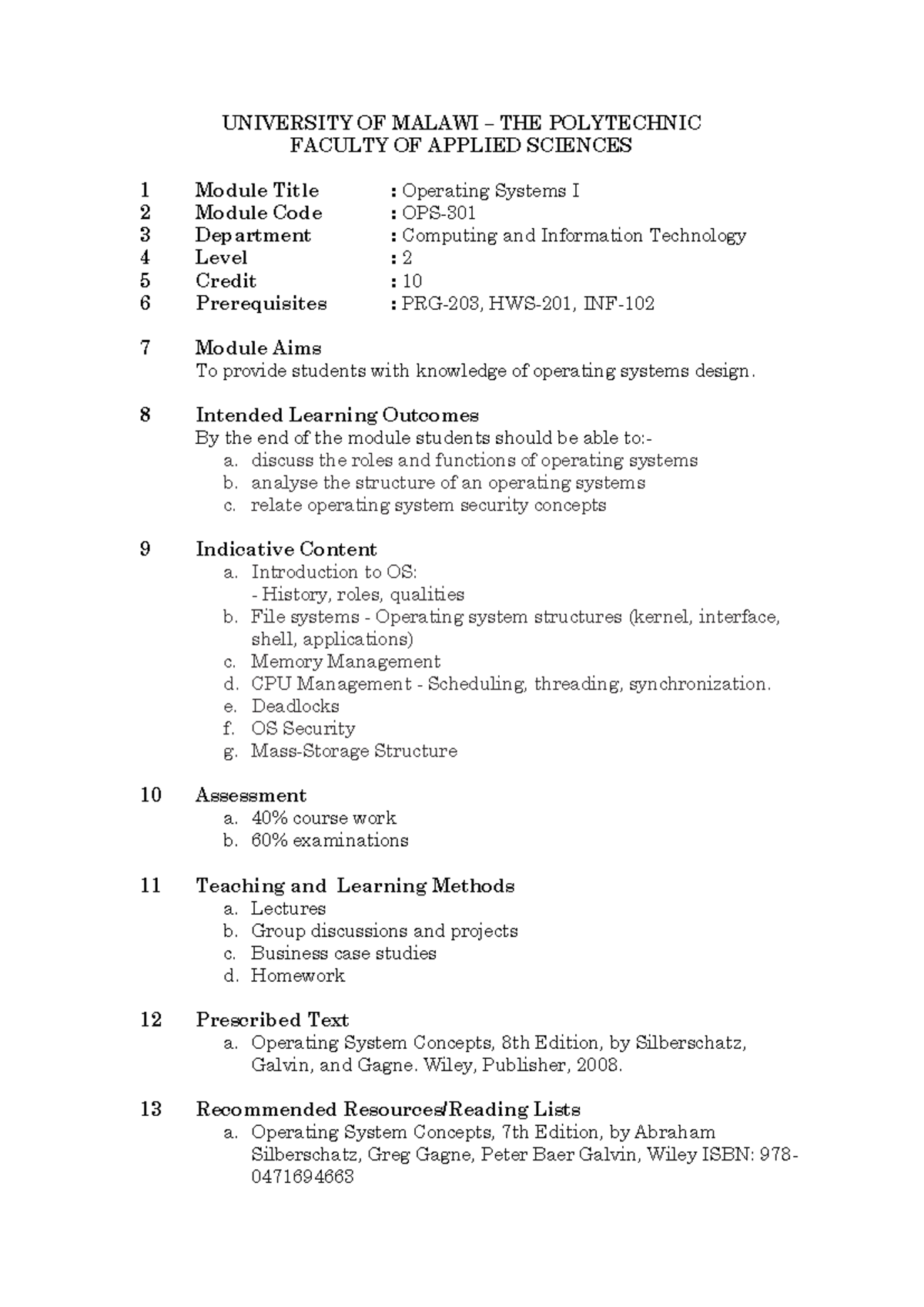 Operating Systems I (OPS-): Course Overview and Key Concepts - Studocu