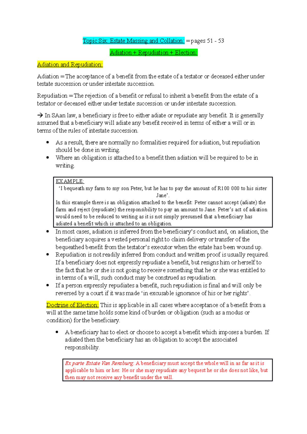 Topic Six: Estate Massing, Collation, Adiation & Repudiation Overview ...