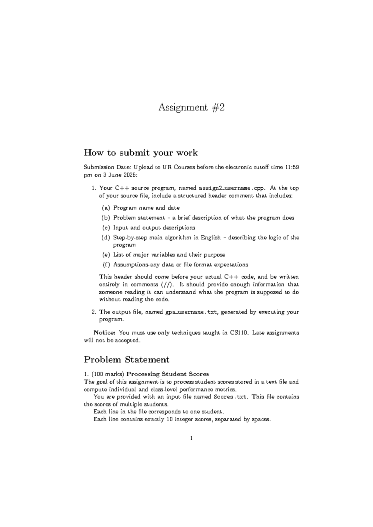 CS110 Assignment 2: Submitting Your Work & Processing Student Scores ...