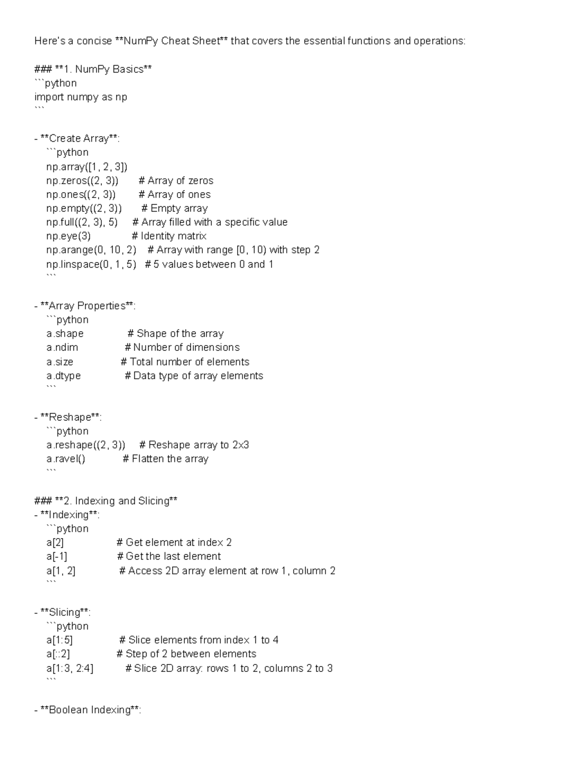 NumPy Cheat Sheet: Essential Functions & Operations Guide - Studocu