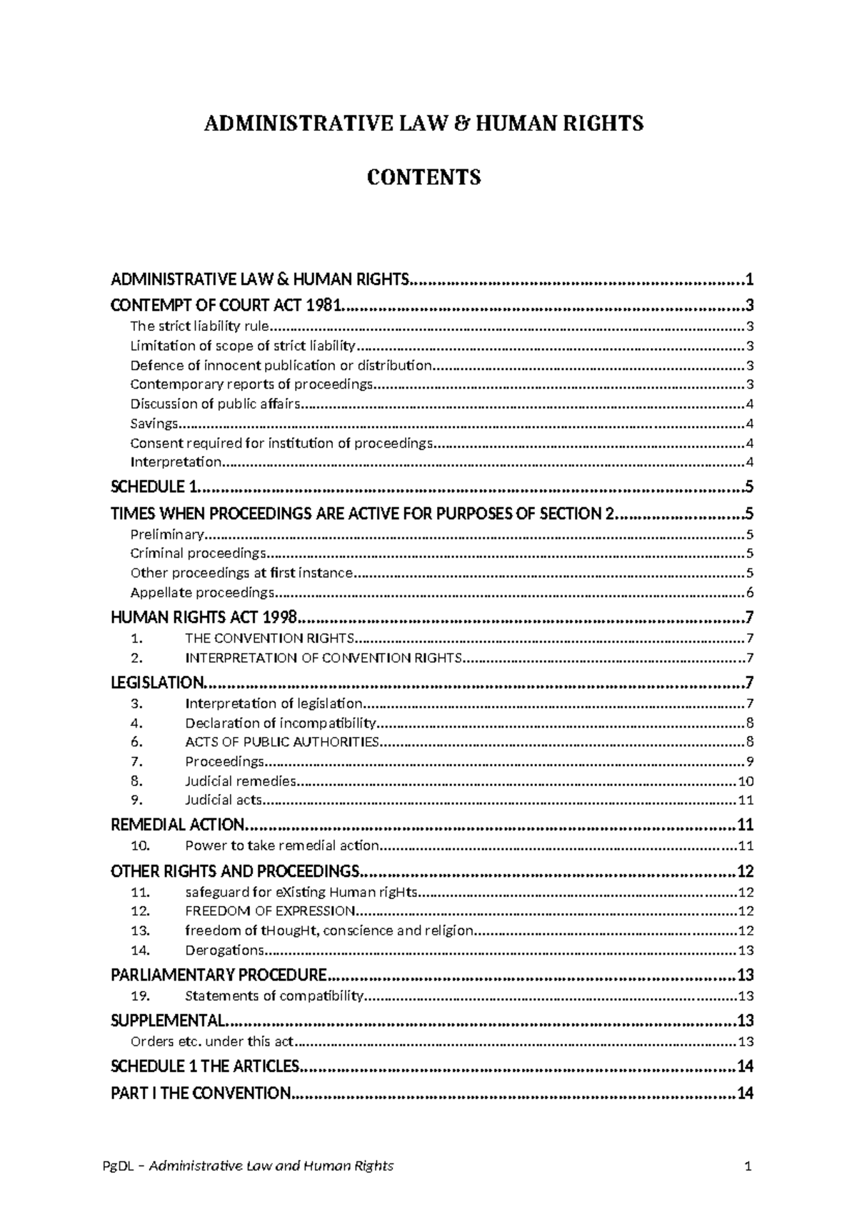 PgDL Administrative Law and Human Rights: Statutory Extracts Overview ...