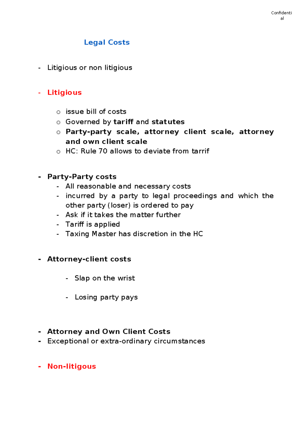 Legal Costs Overview: Litigious vs Non-Litigious (Course Code: b313 ...