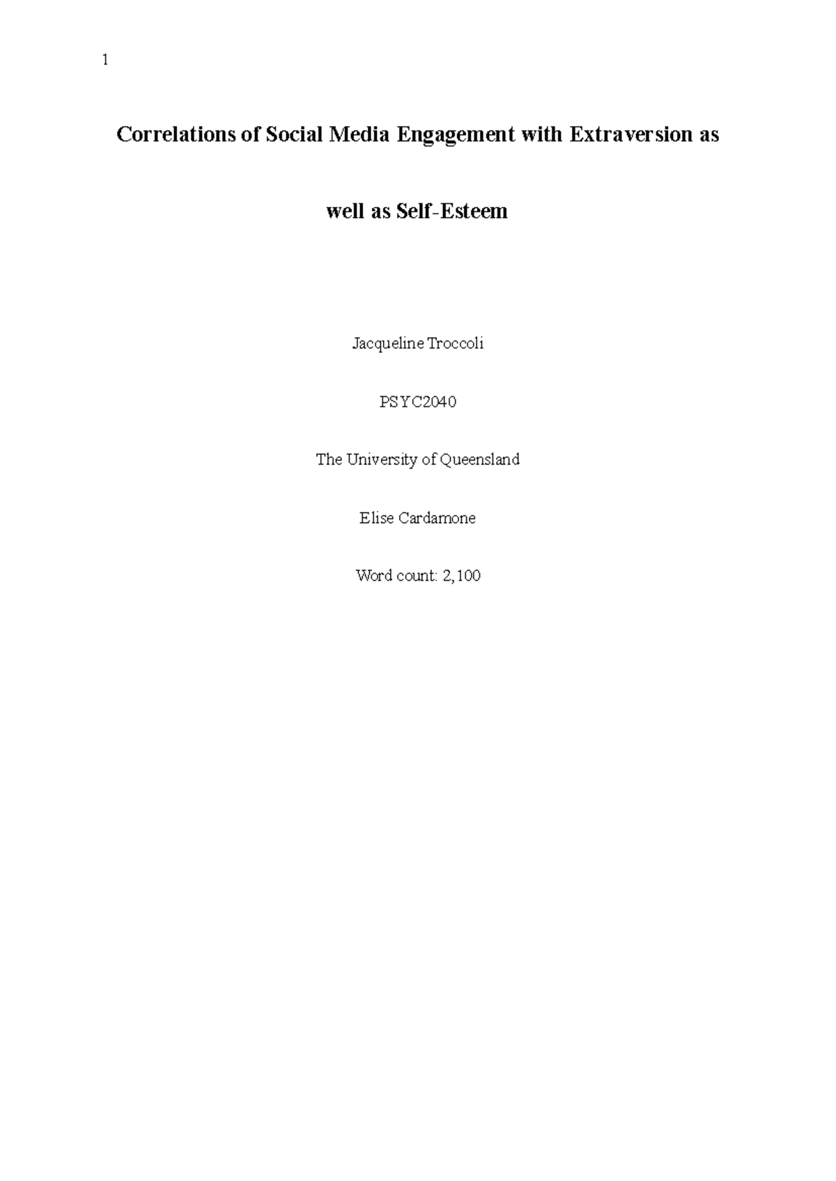 PSYC2040 Research Report: Correlations of Extraversion & Social Media ...