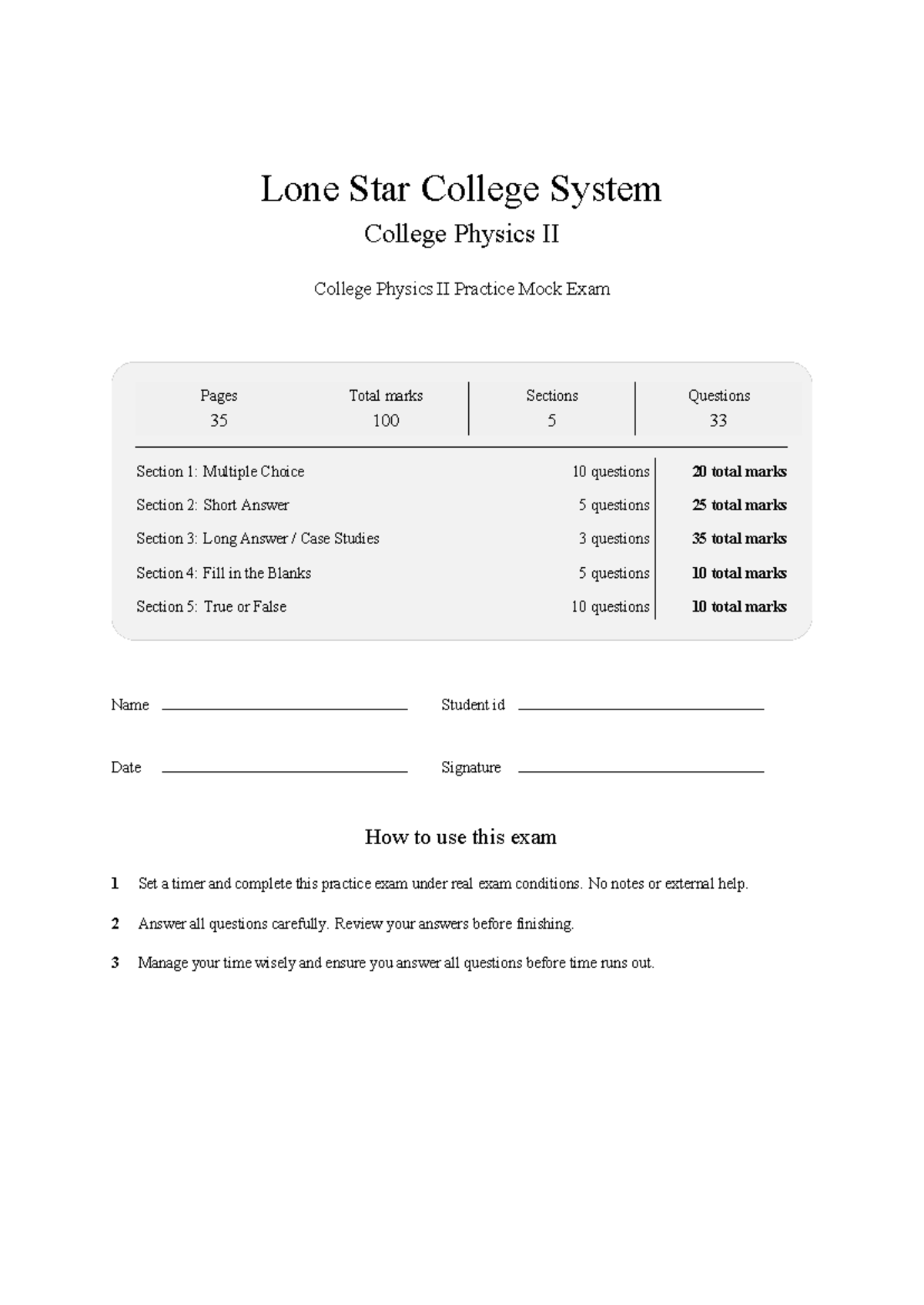 PHYS 1402 College Physics II Mock Exam Practice Questions 2026 - Studocu