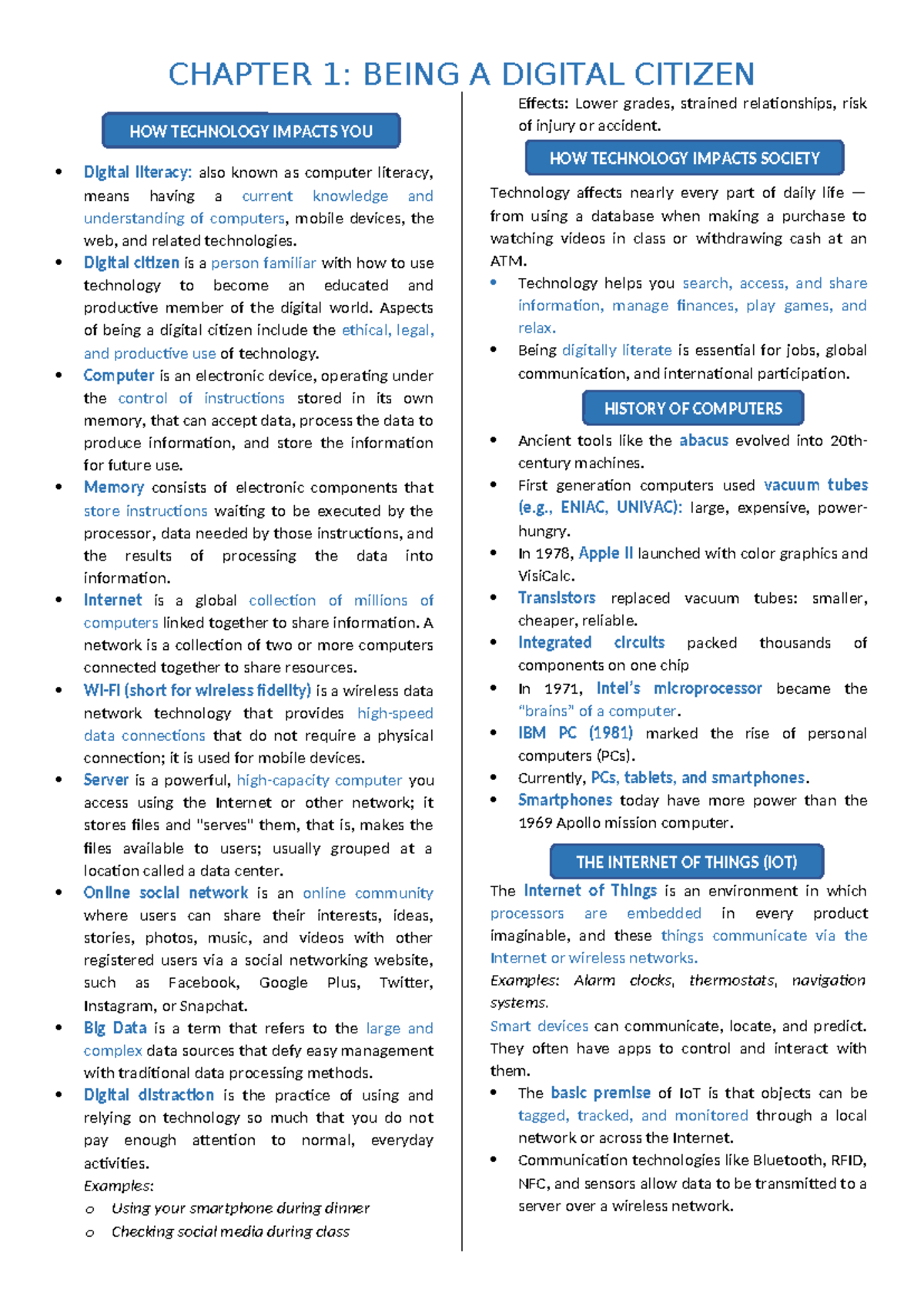 CHAPTER 1: BEING A DIGITAL CITIZEN - IMPACTS OF TECHNOLOGY ON SOCIETY ...