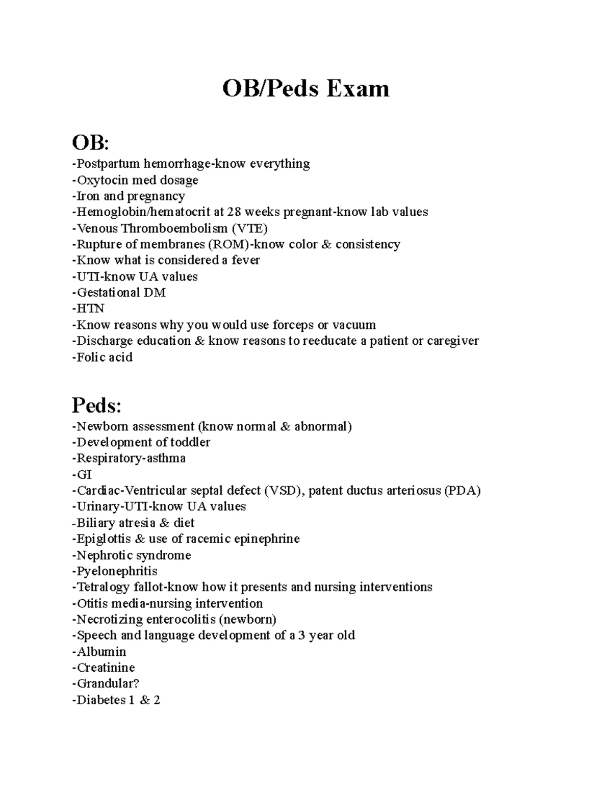 OB 101: Comprehensive Study Guide for Maternal Health Topics - Studocu