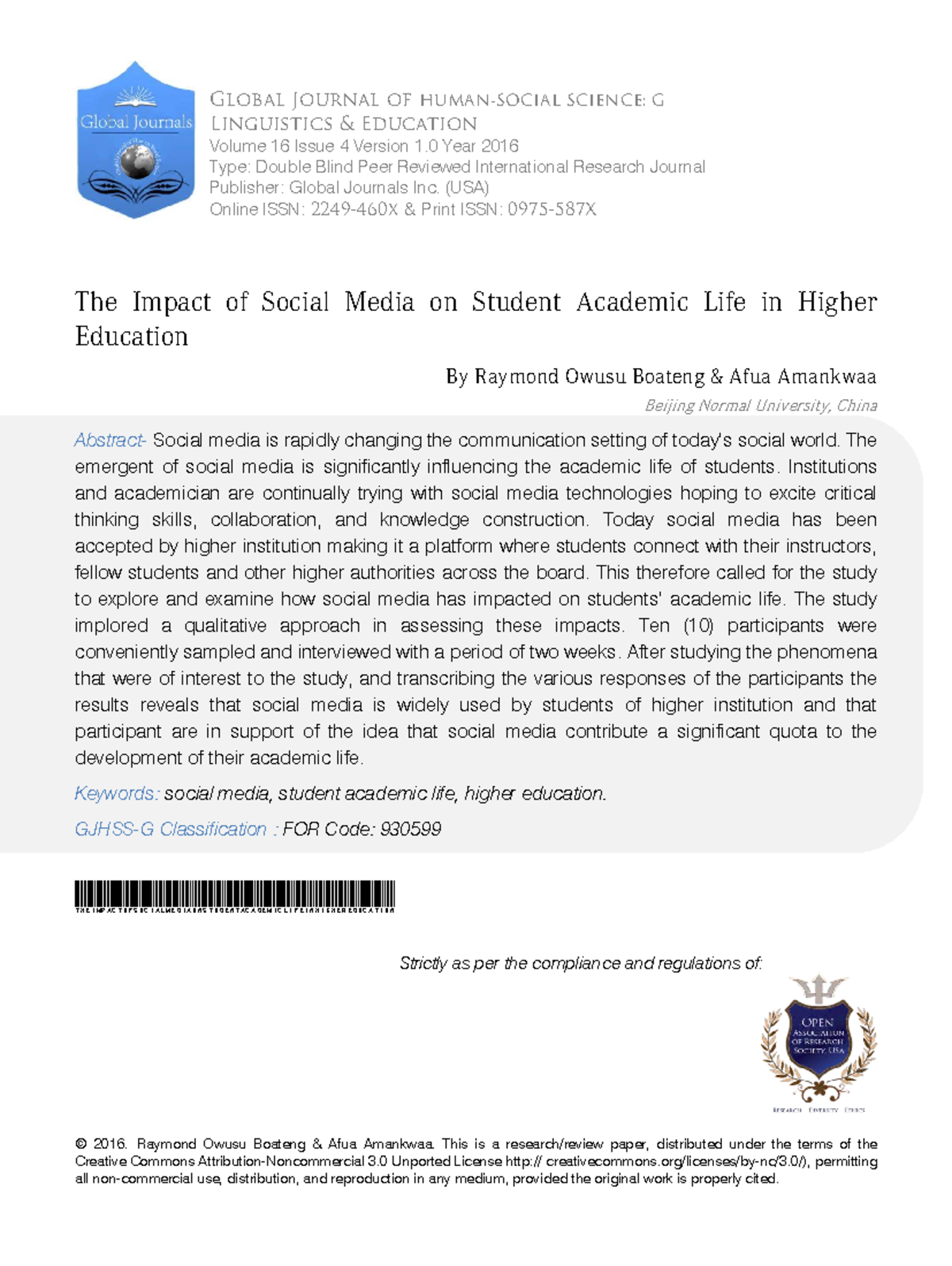 The Impact of Social Media on Student Academic Life in Higher Ed (EDU ...