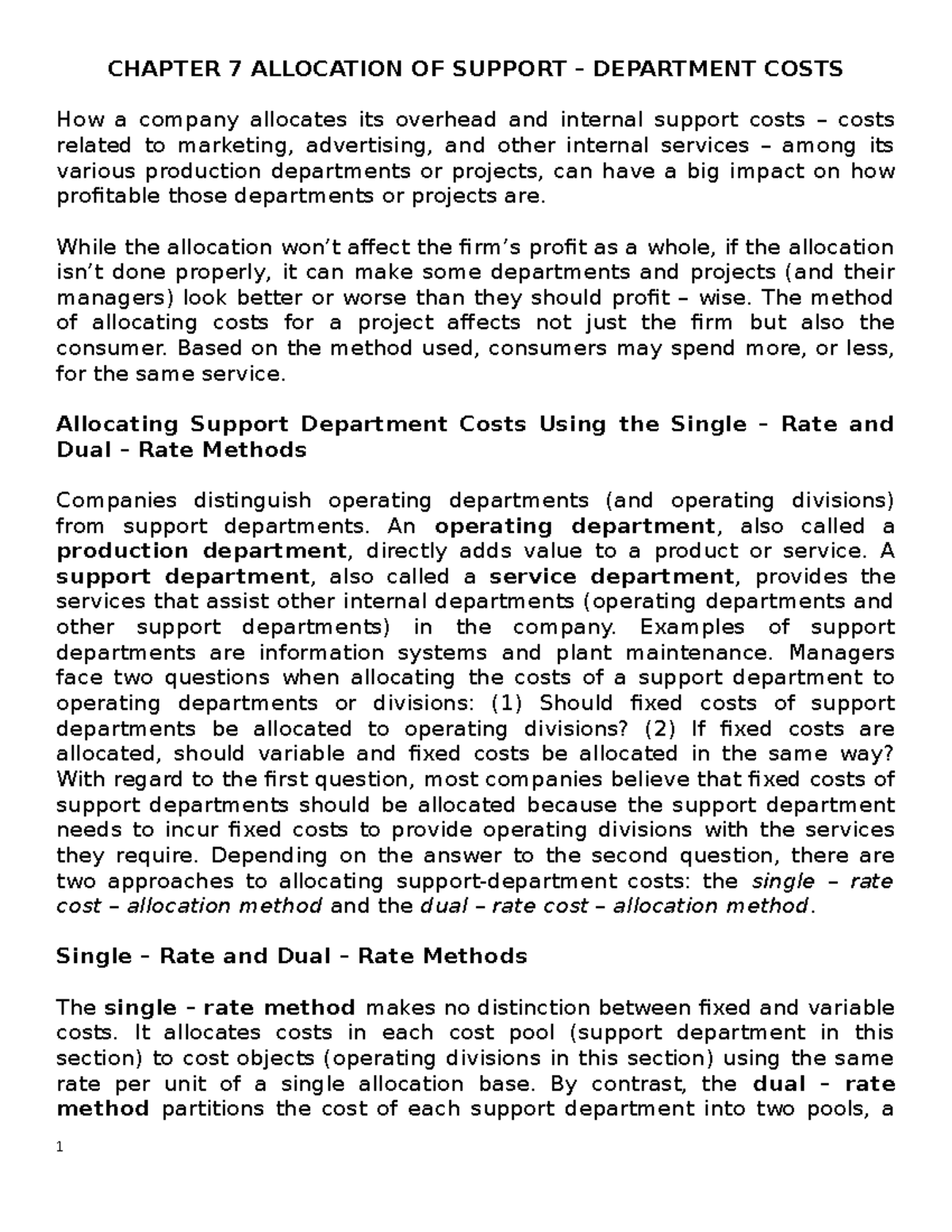 Chapter 7: Allocation of Support Department Costs in Cost Accounting ...