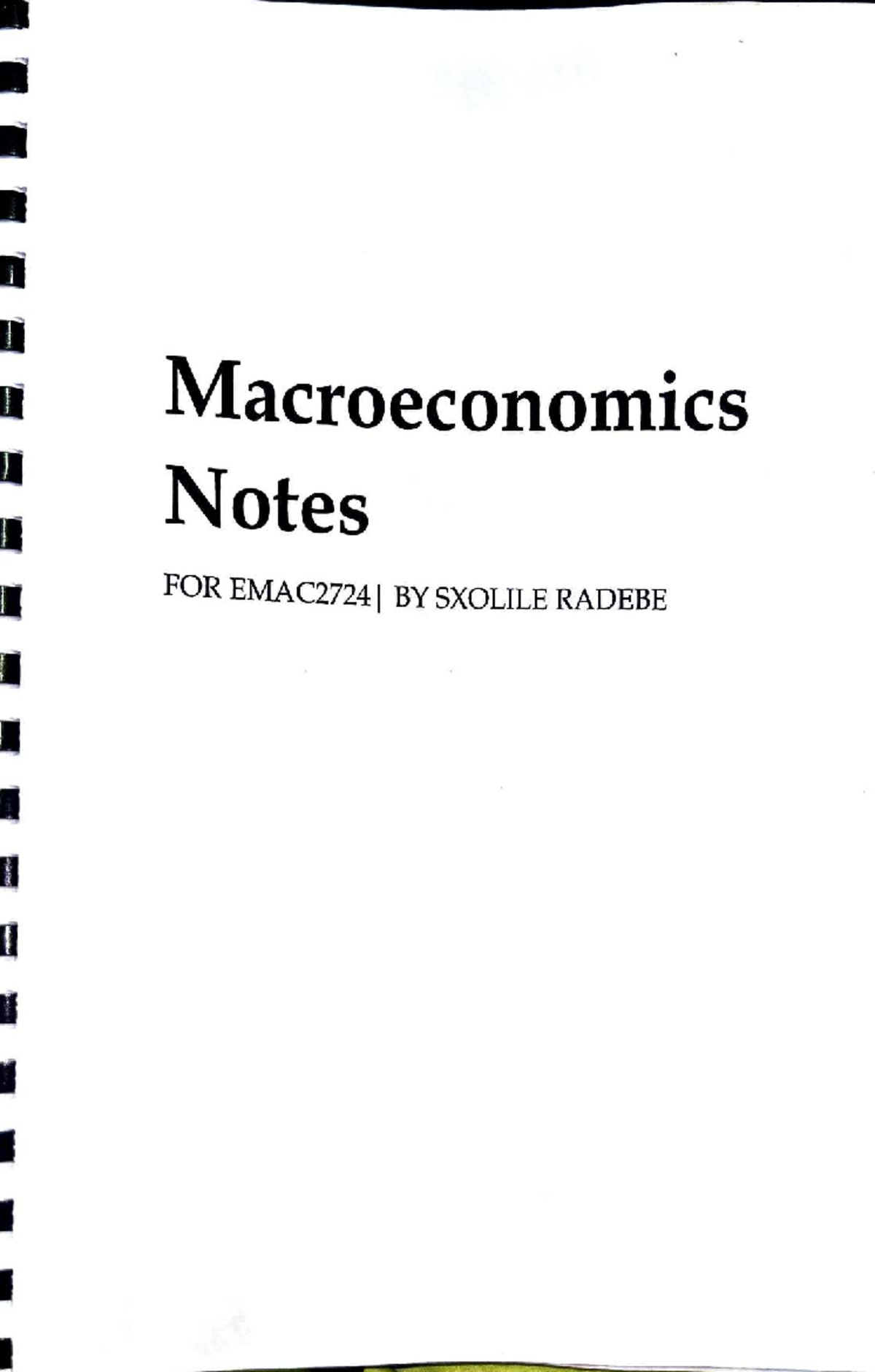 Macroeconomics Lecture Notes for EMAC2724: Key Concepts and Analysis ...
