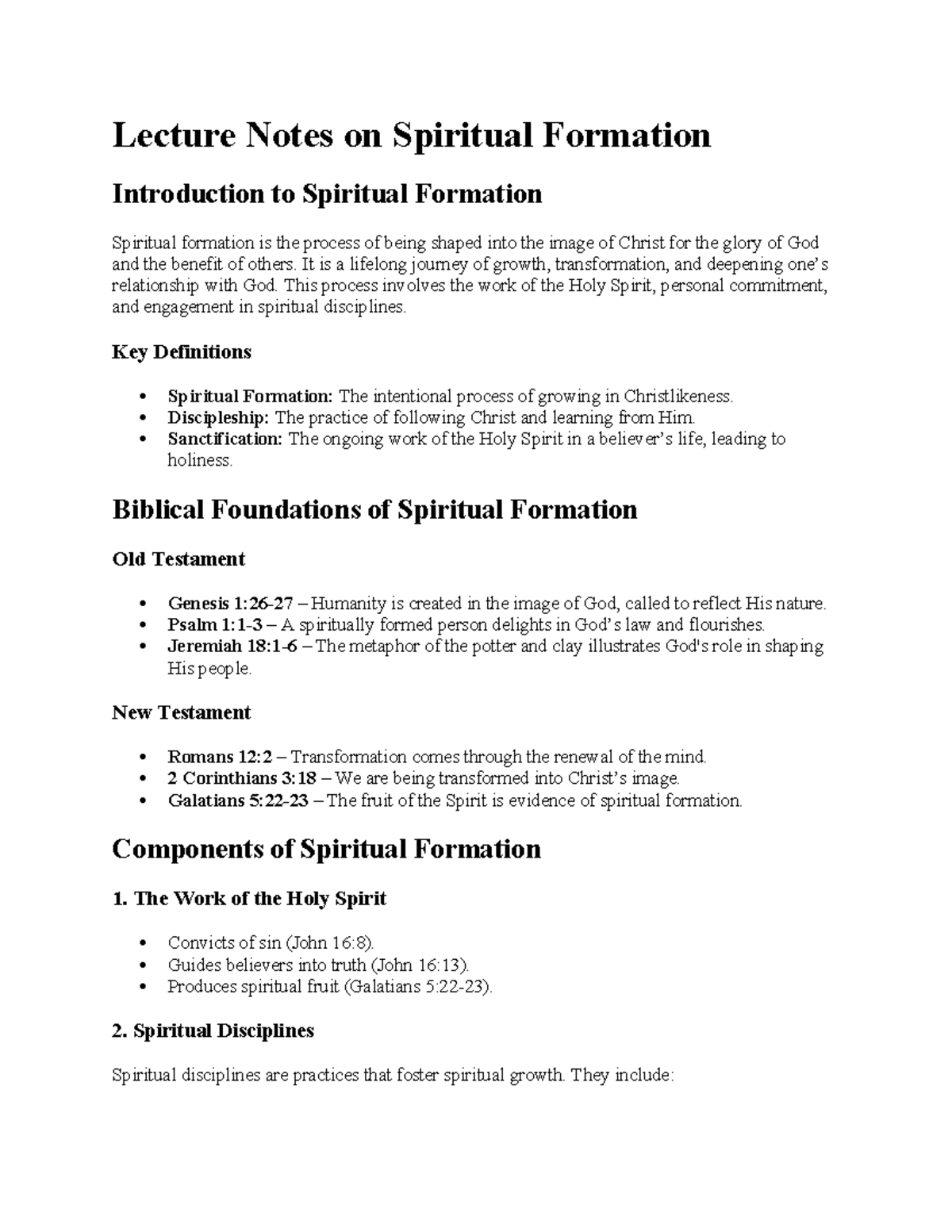 Lecture Notes on Spiritual Formation: A Journey in Christlikeness - Studocu