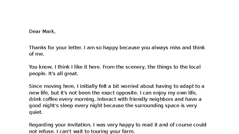 Letter to Mark: Life Update and Upcoming Visit - Studocu