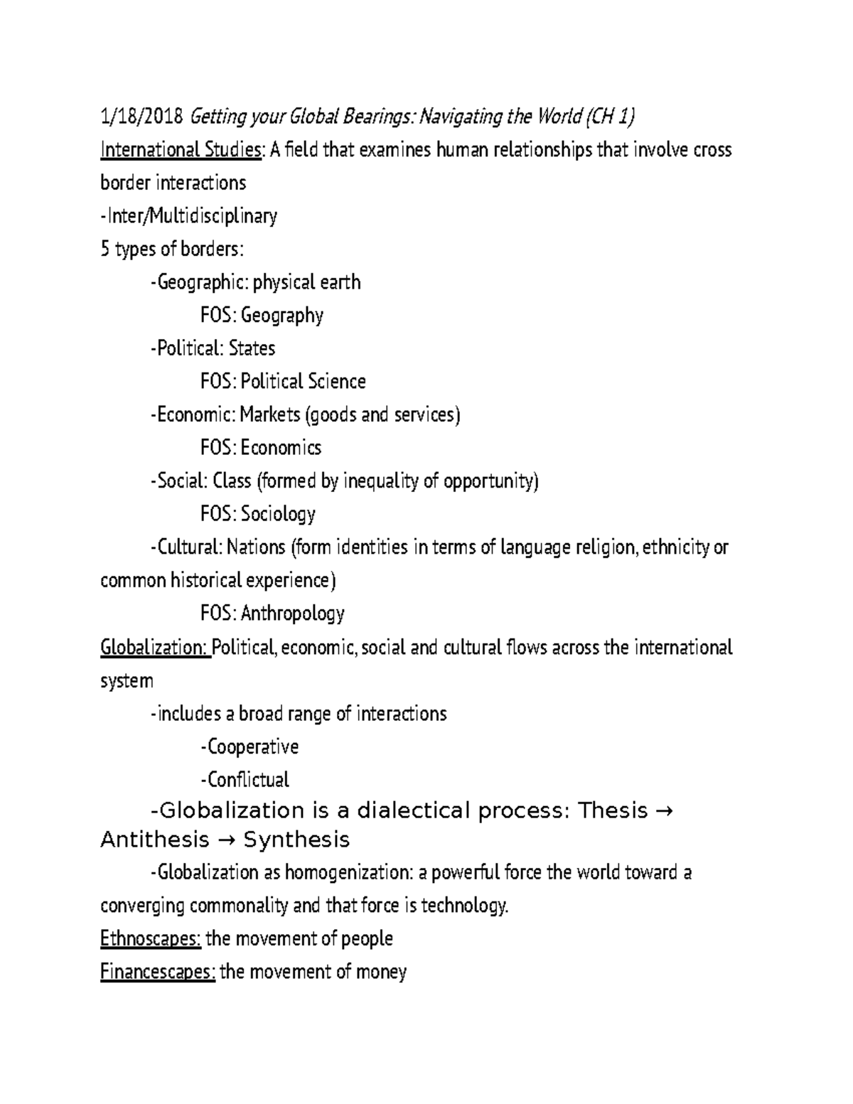 INTL 101 - Lecture Notes: Globalization and International Relations ...
