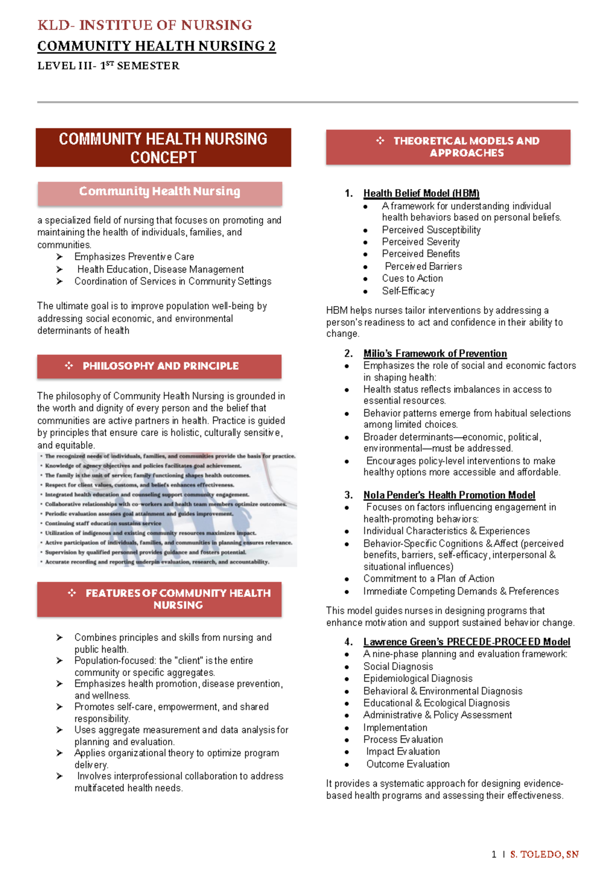 Community Health Nursing 2: Theoretical Models & Approaches - Module 1 ...