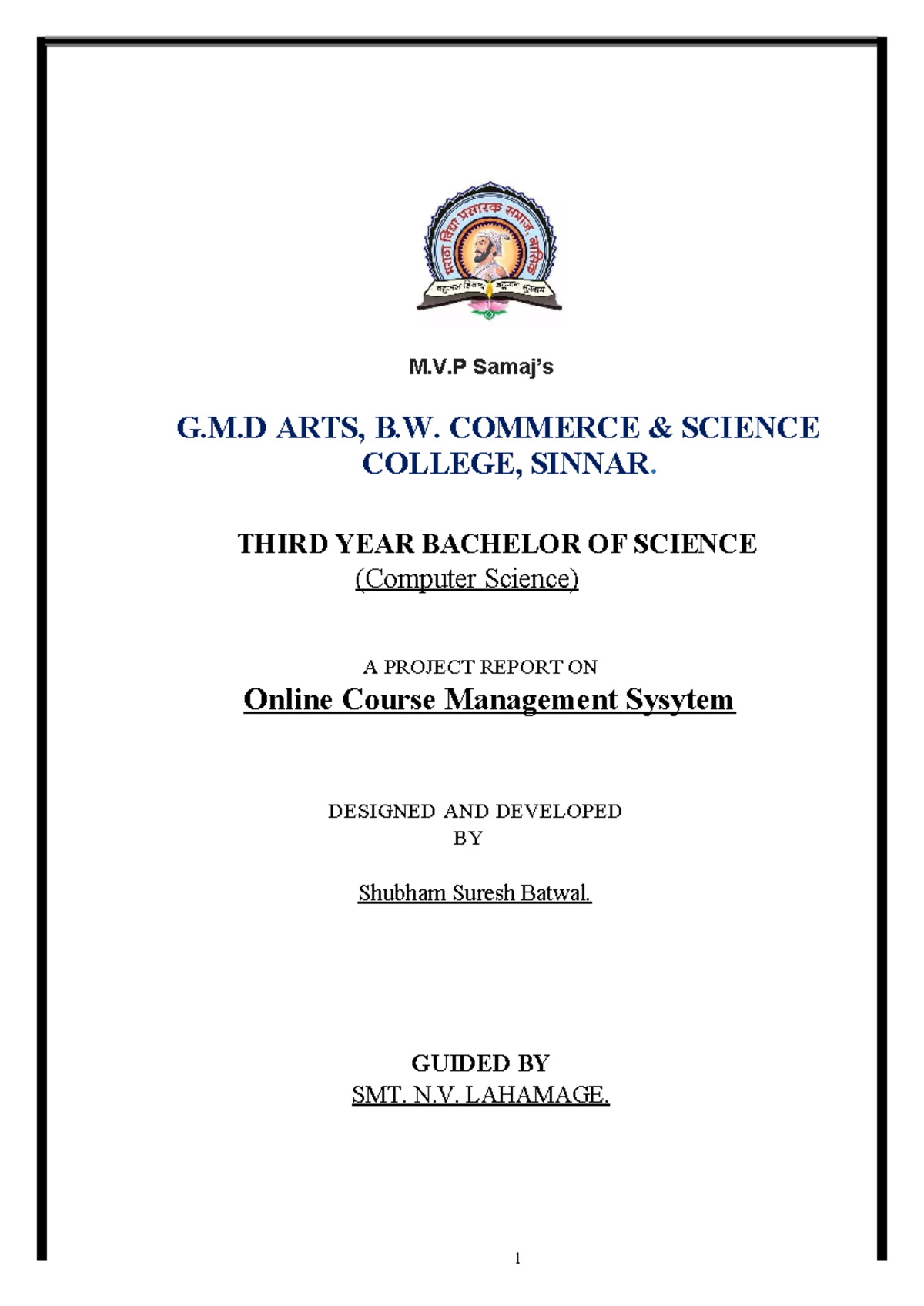 T.Y. B.Sc. Computer Science Project Report: Online Course Management ...