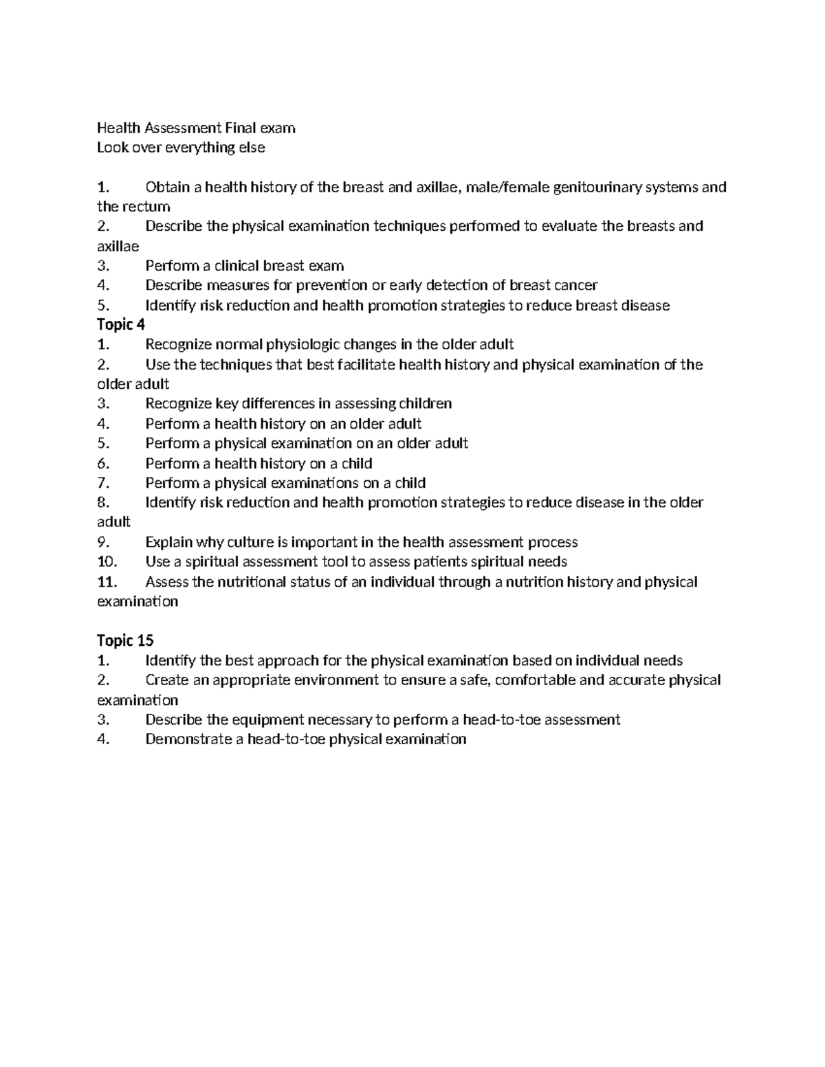 Health Assessment (HA 101) Final Exam Study Guide and Key Topics - Studocu