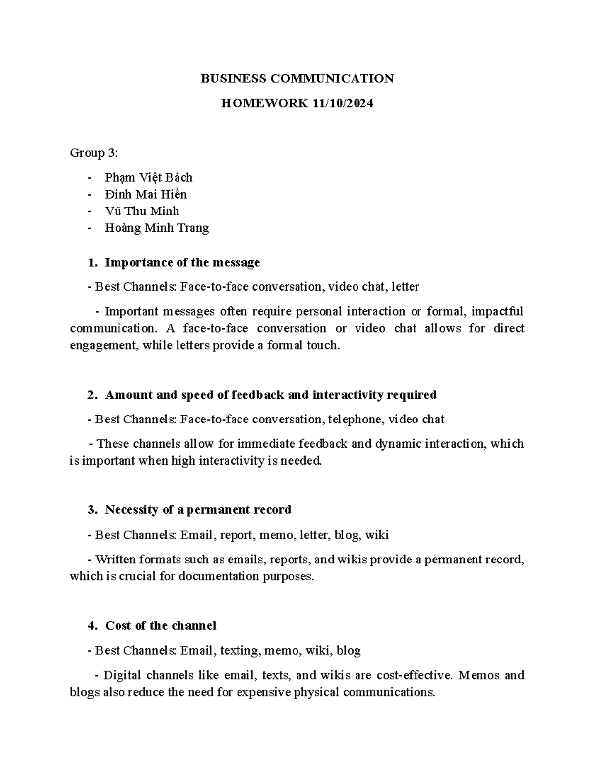 BC Homework: Effective Channels for Business Communication - Studocu