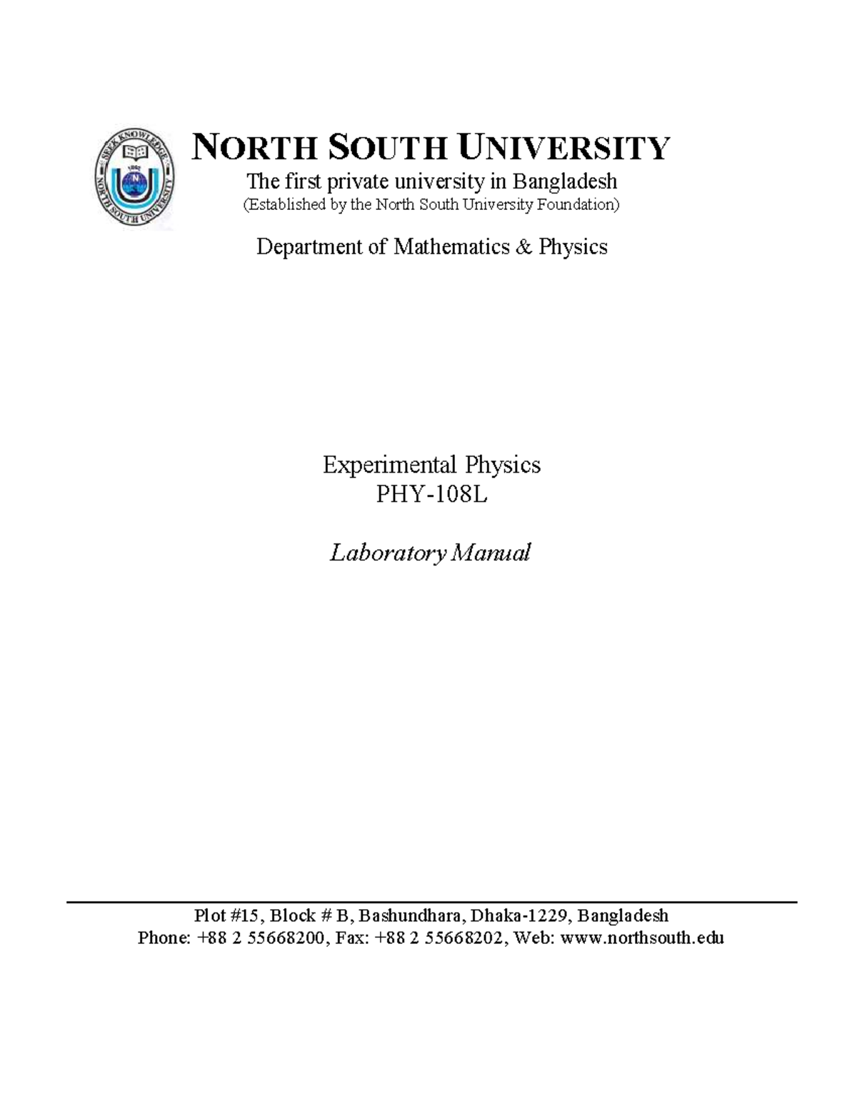 PHY108L - Experimental Physics Lab Manual - Spring 2026 - Studocu