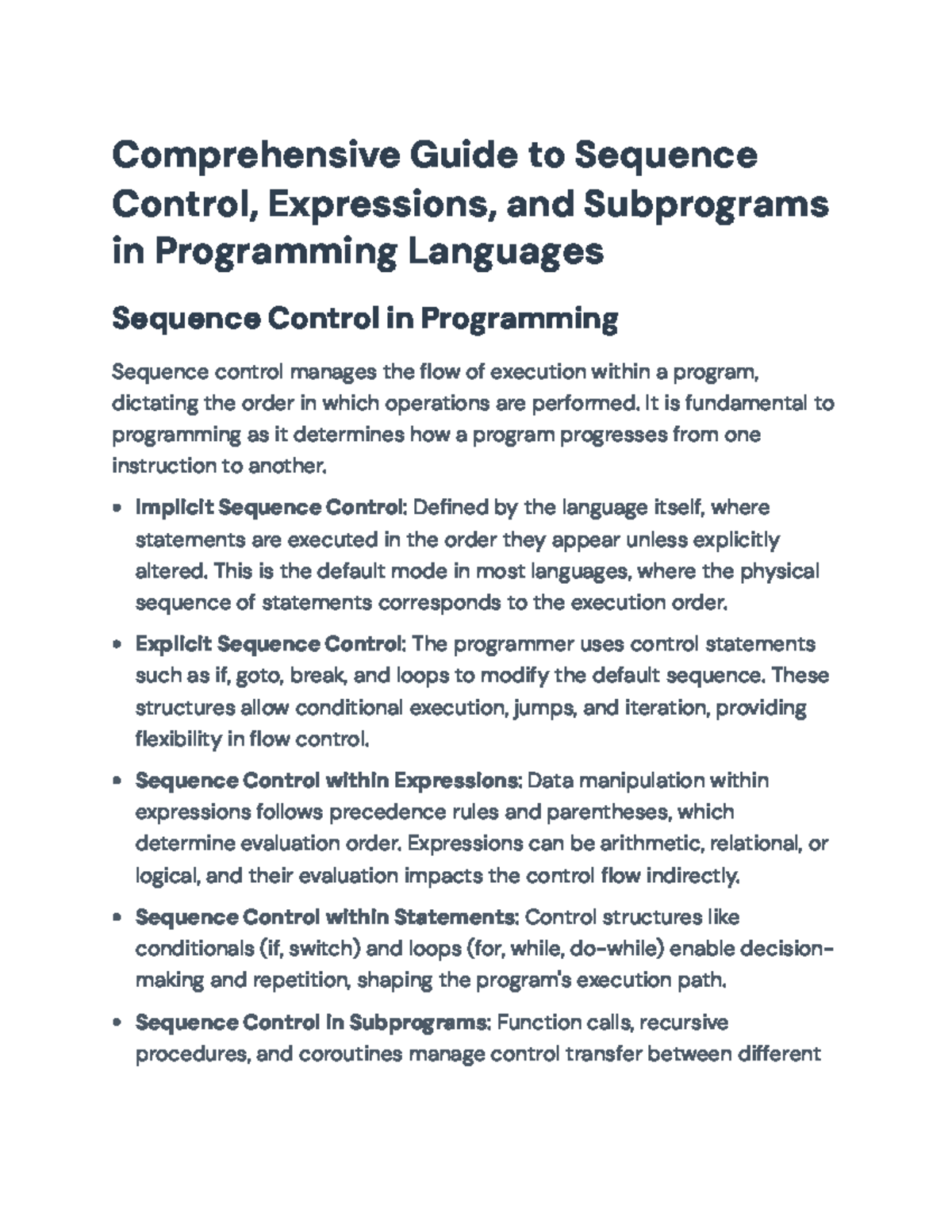 Programming Languages: Comprehensive Guide to Sequence Control ...