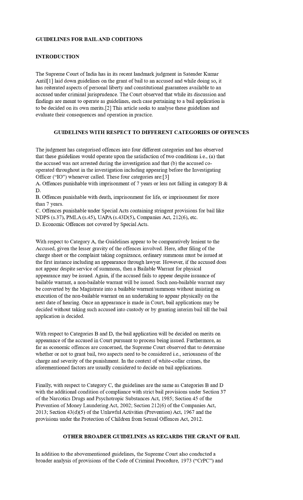 Guidelines FOR BAIL AND Coditions - GUIDELINES FOR BAIL AND CODITIONS ...
