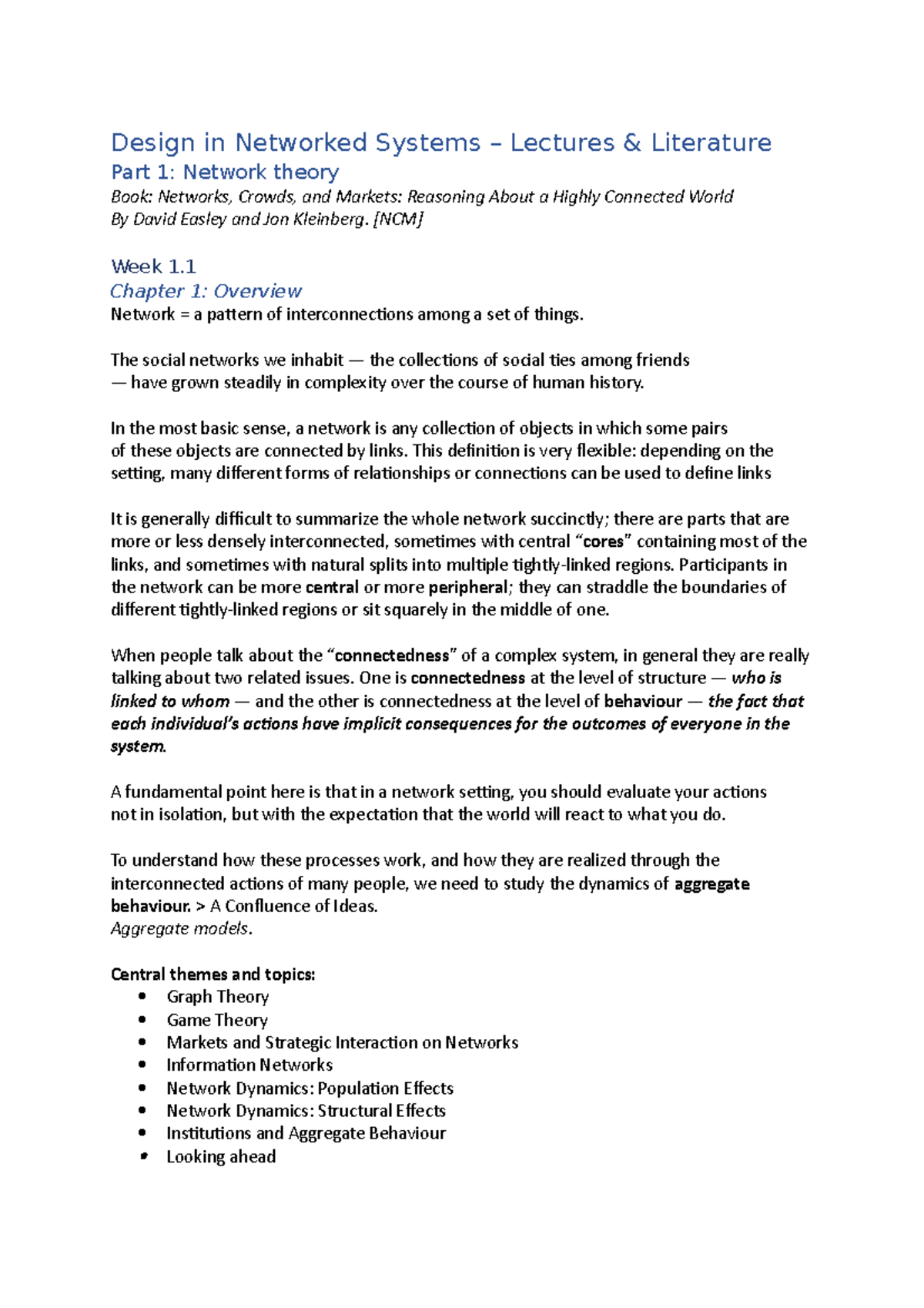 Design in Networked Systems: Lecture Notes (NCM) - Studeersnel